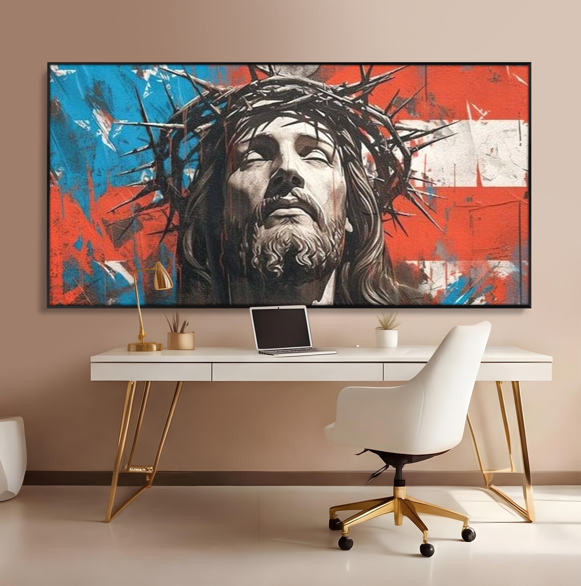 Tablou Canvas Premium LuxCanva® H1046, Sacrificiu si Natiune, Patriotism, Drapel, Libertate, Coroana de Spini, Sacrificiu, Mantuire, Arta Religioasa, Living, Dormitor