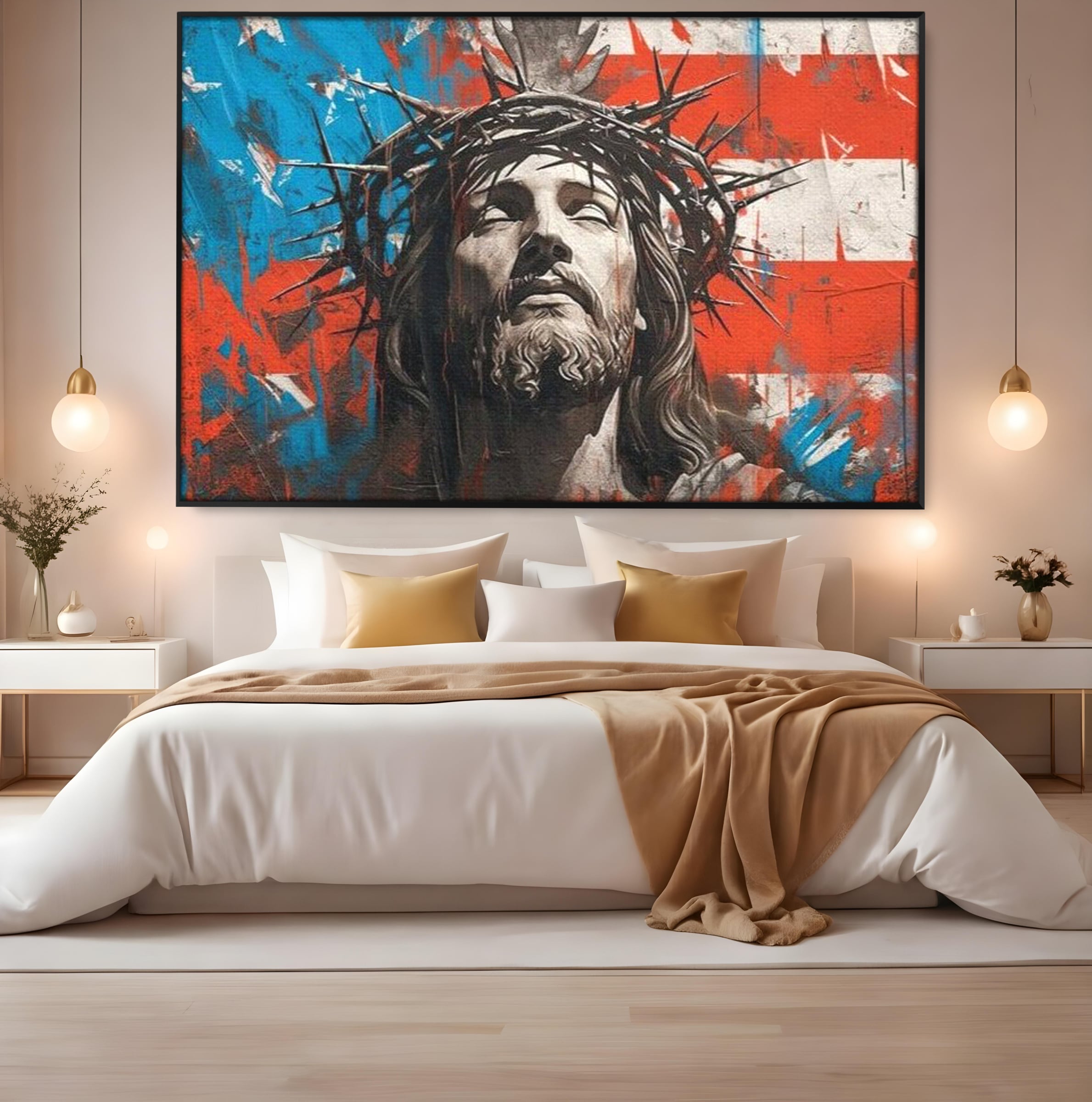 Tablou Canvas Premium LuxCanva® H1046, Sacrificiu si Natiune, Patriotism, Drapel, Libertate, Coroana de Spini, Sacrificiu, Mantuire, Arta Religioasa, Living, Dormitor