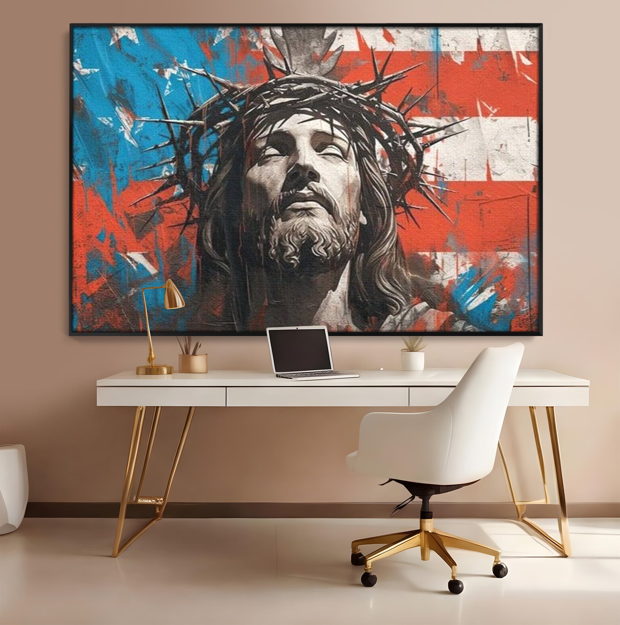 Tablou Canvas Premium LuxCanva® H1046, Sacrificiu si Natiune, Patriotism, Drapel, Libertate, Coroana de Spini, Sacrificiu, Mantuire, Arta Religioasa, Living, Dormitor