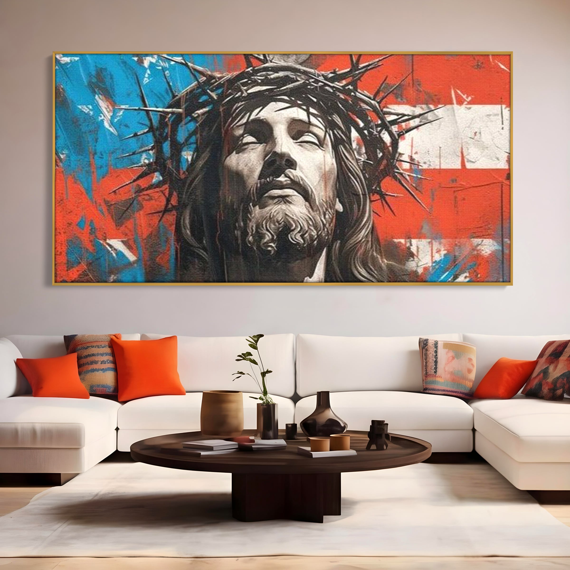 Tablou Canvas Premium LuxCanva® H1046, Sacrificiu si Natiune, Patriotism, Drapel, Libertate, Coroana de Spini, Sacrificiu, Mantuire, Arta Religioasa, Living, Dormitor