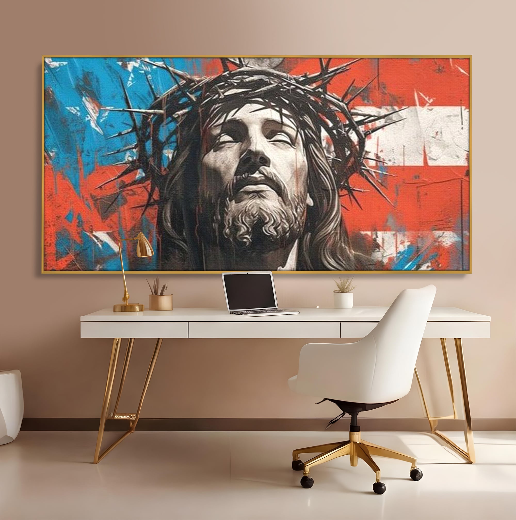 Tablou Canvas Premium LuxCanva® H1046, Sacrificiu si Natiune, Patriotism, Drapel, Libertate, Coroana de Spini, Sacrificiu, Mantuire, Arta Religioasa, Living, Dormitor