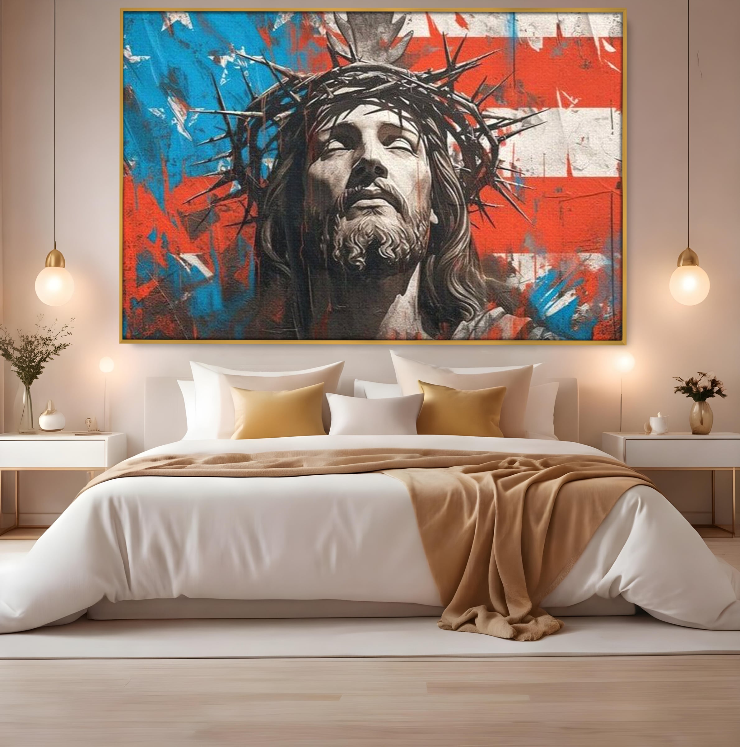 Tablou Canvas Premium LuxCanva® H1046, Sacrificiu si Natiune, Patriotism, Drapel, Libertate, Coroana de Spini, Sacrificiu, Mantuire, Arta Religioasa, Living, Dormitor