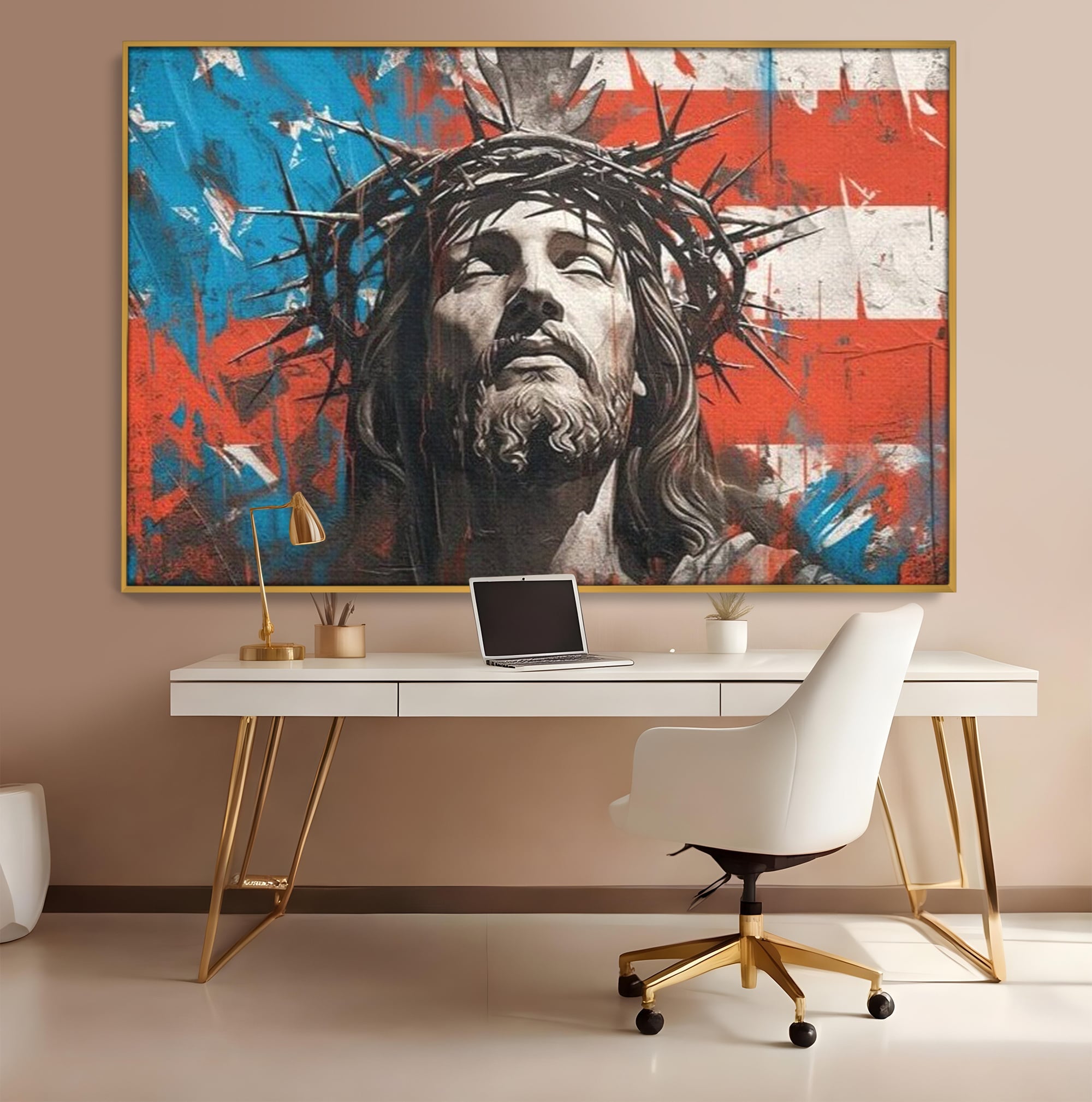 Tablou Canvas Premium LuxCanva® H1046, Sacrificiu si Natiune, Patriotism, Drapel, Libertate, Coroana de Spini, Sacrificiu, Mantuire, Arta Religioasa, Living, Dormitor