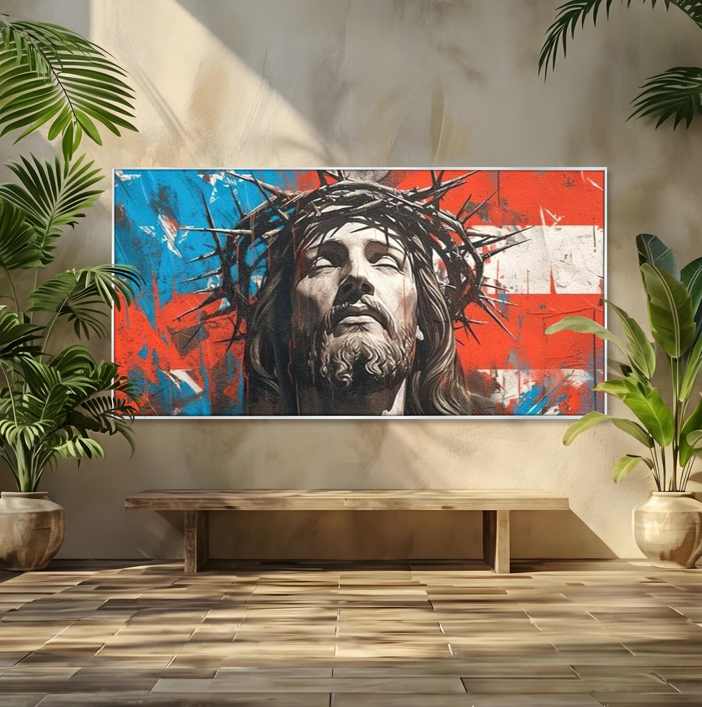 Tablou Canvas Premium LuxCanva® H1046, Sacrificiu si Natiune, Patriotism, Drapel, Libertate, Coroana de Spini, Sacrificiu, Mantuire, Arta Religioasa, Living, Dormitor