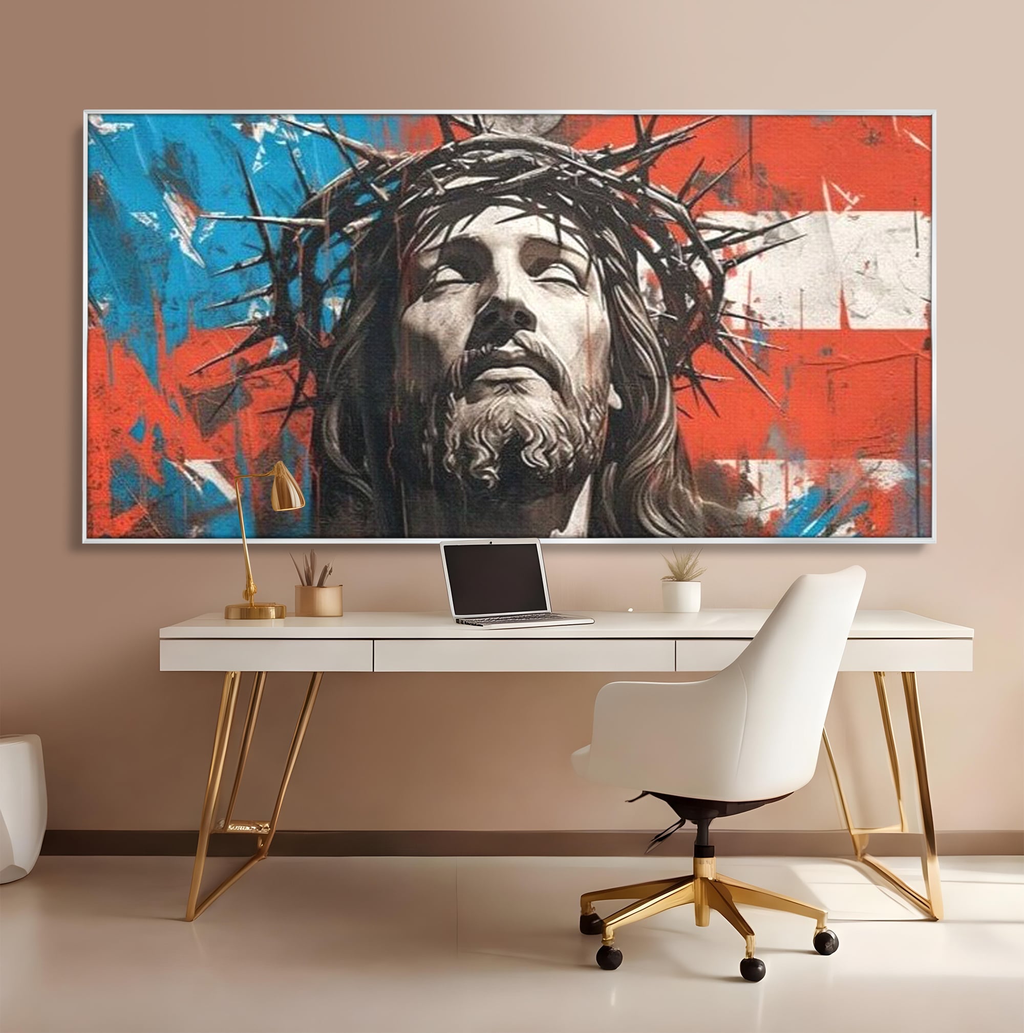 Tablou Canvas Premium LuxCanva® H1046, Sacrificiu si Natiune, Patriotism, Drapel, Libertate, Coroana de Spini, Sacrificiu, Mantuire, Arta Religioasa, Living, Dormitor