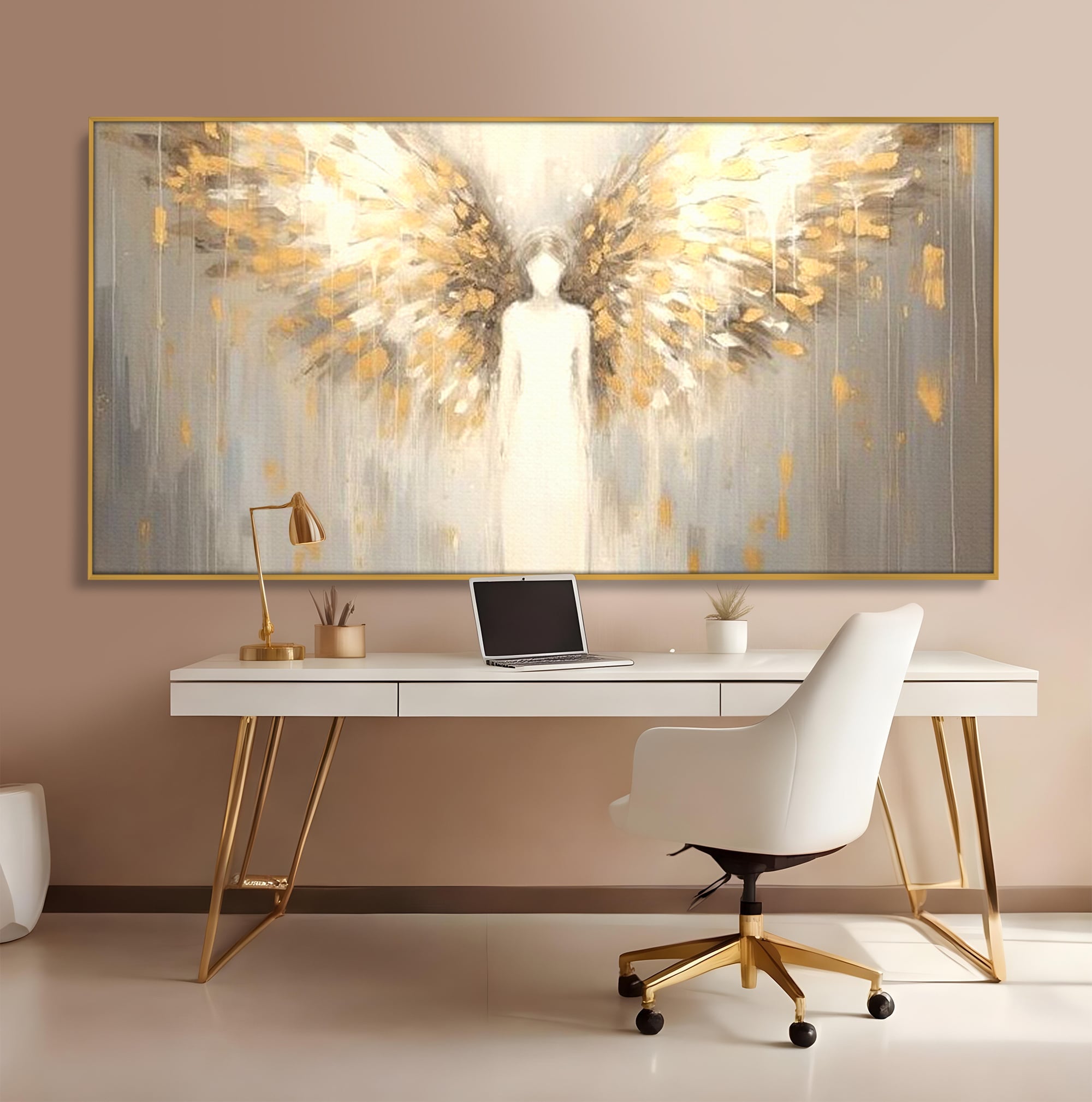 Tablou Canvas Premium LuxCanva® H1047, Gardian Ceresc, Inger, Aripi, Silueta, Spiritualitate, Credinta, Har, Blandete, Fragilitate, Pace, Arta Religioasa, Living, Dormitor