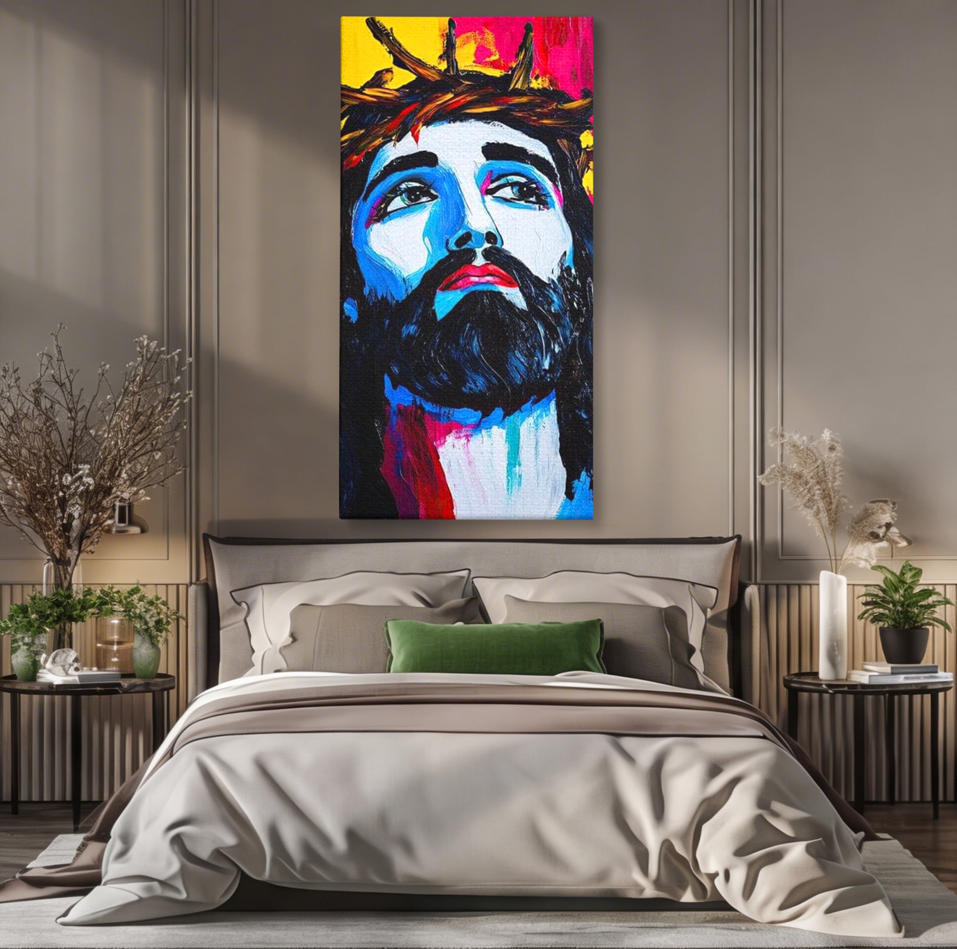 Tablou Canvas Premium LuxCanva® H1050, Contemplare Divina, Iisus, Contemplare, Pace Interioara, Coroana de Spini, Serenitate, Arta Religioasa Moderna, Living, Dormitor