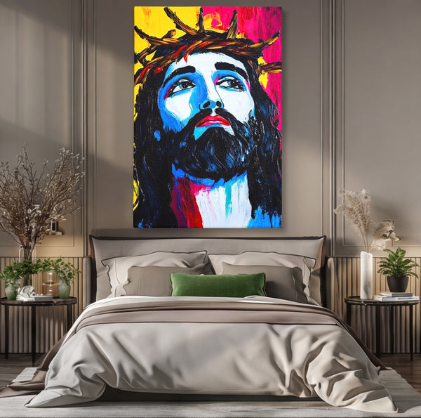 Tablou Canvas Premium LuxCanva® H1050, Contemplare Divina, Iisus, Contemplare, Pace Interioara, Coroana de Spini, Serenitate, Arta Religioasa Moderna, Living, Dormitor