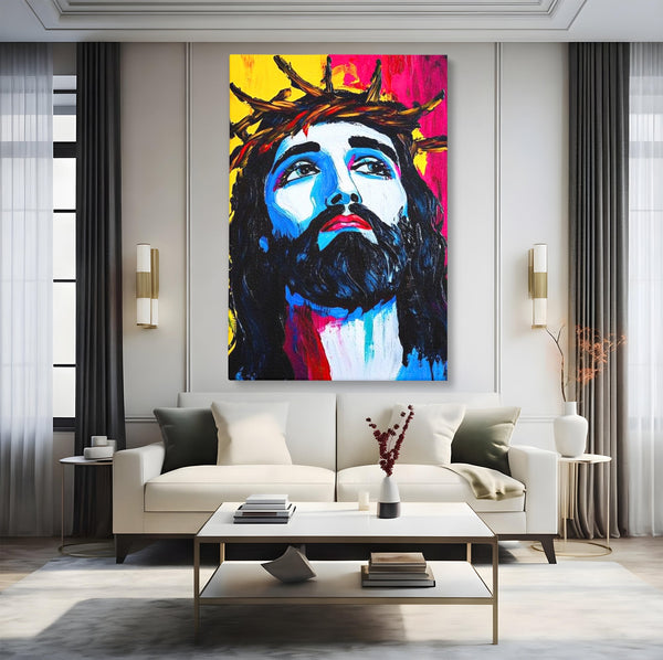 Tablou Canvas Premium LuxCanva® H1050, Contemplare Divina, Iisus, Contemplare, Pace Interioara, Coroana de Spini, Serenitate, Arta Religioasa Moderna, Living, Dormitor