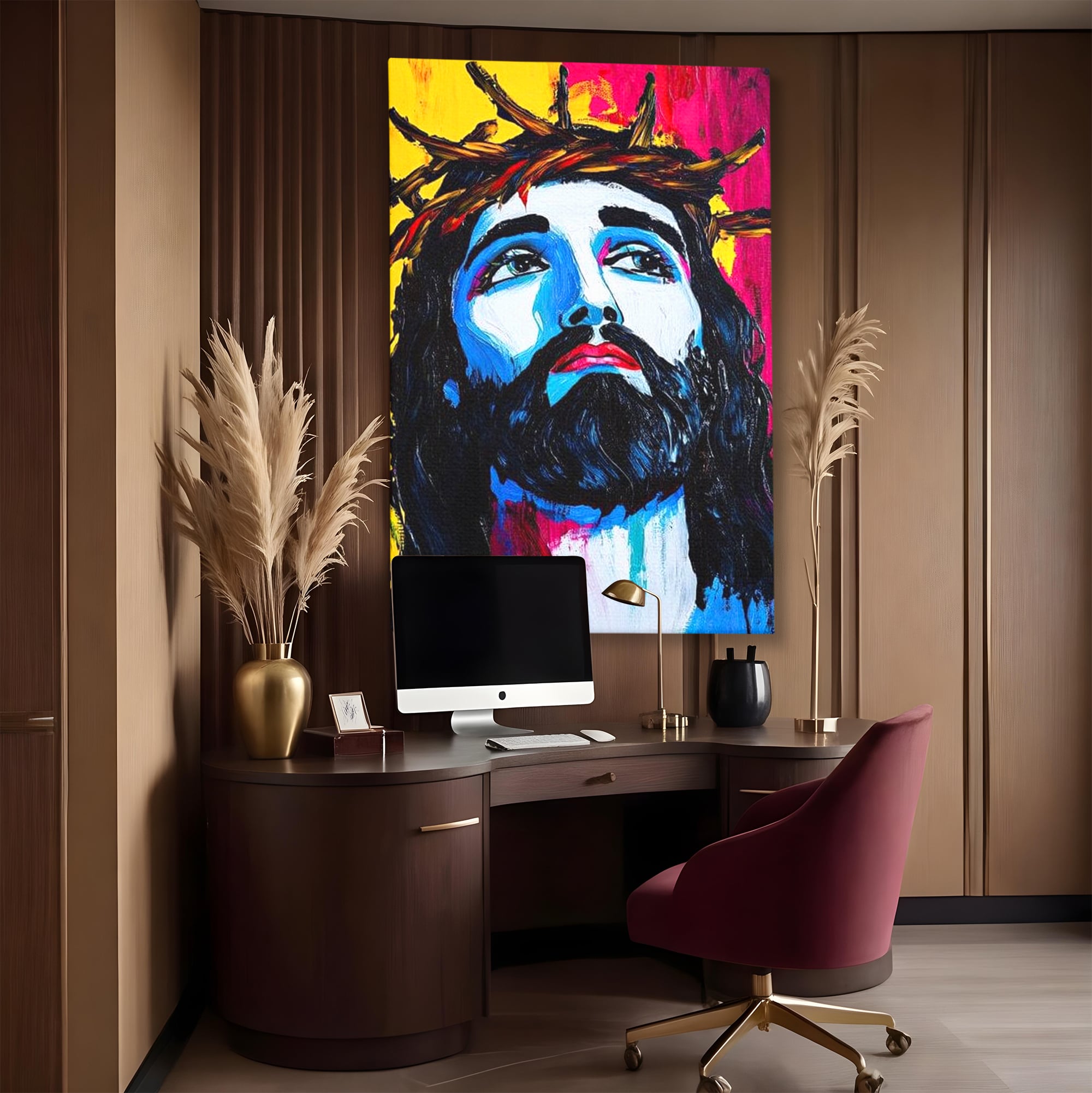 Tablou Canvas Premium LuxCanva® H1050, Contemplare Divina, Iisus, Contemplare, Pace Interioara, Coroana de Spini, Serenitate, Arta Religioasa Moderna, Living, Dormitor