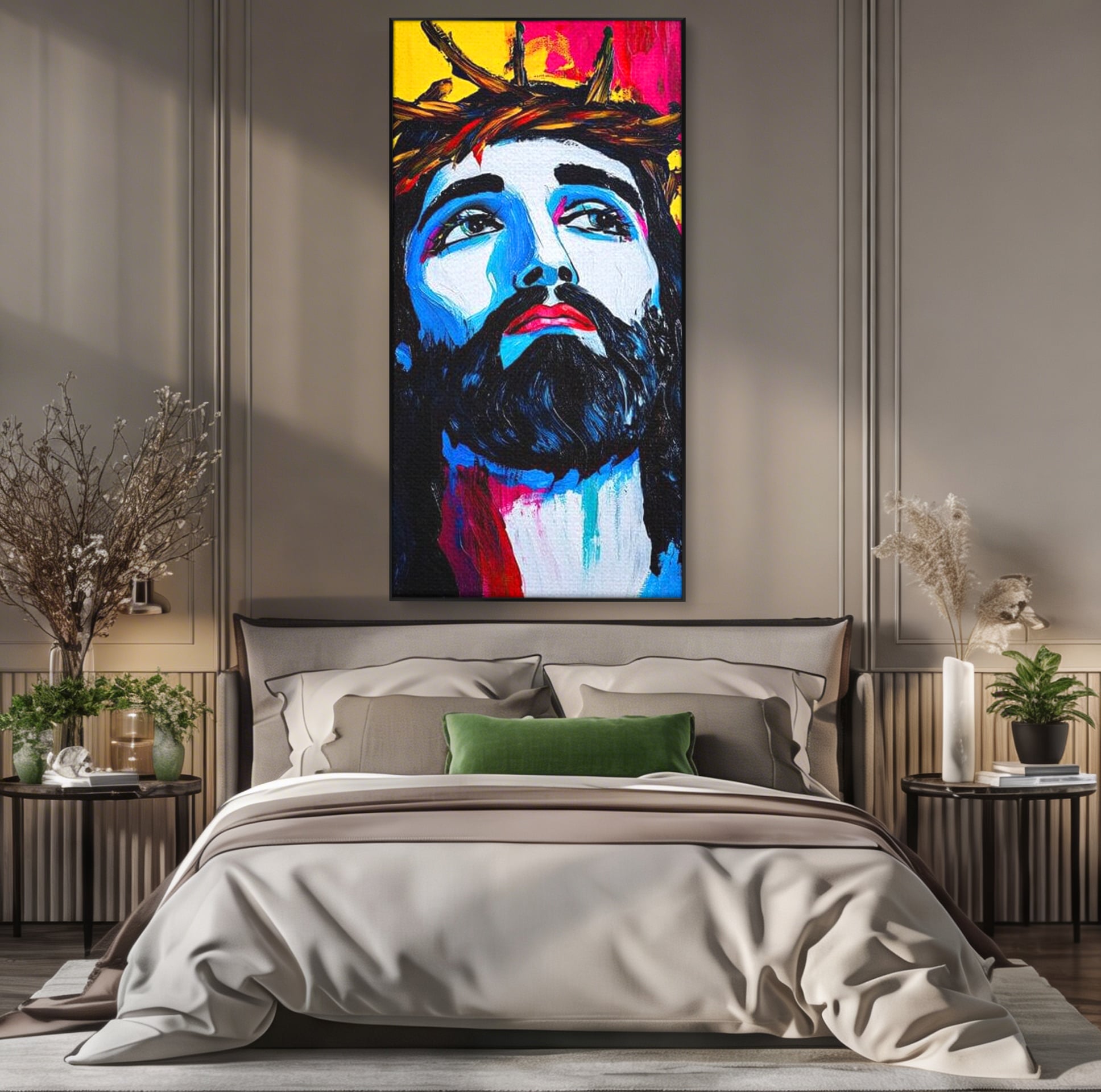 Tablou Canvas Premium LuxCanva® H1050, Contemplare Divina, Iisus, Contemplare, Pace Interioara, Coroana de Spini, Serenitate, Arta Religioasa Moderna, Living, Dormitor