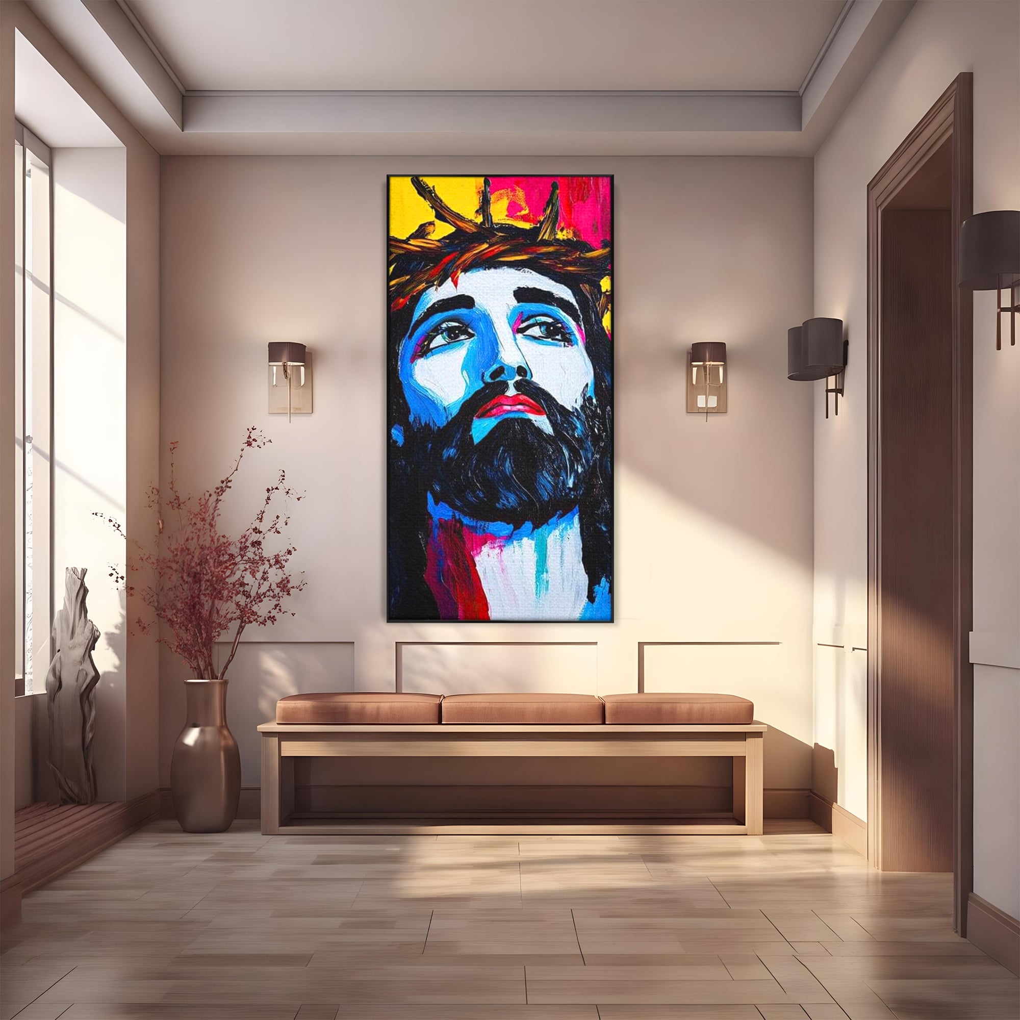 Tablou Canvas Premium LuxCanva® H1050, Contemplare Divina, Iisus, Contemplare, Pace Interioara, Coroana de Spini, Serenitate, Arta Religioasa Moderna, Living, Dormitor