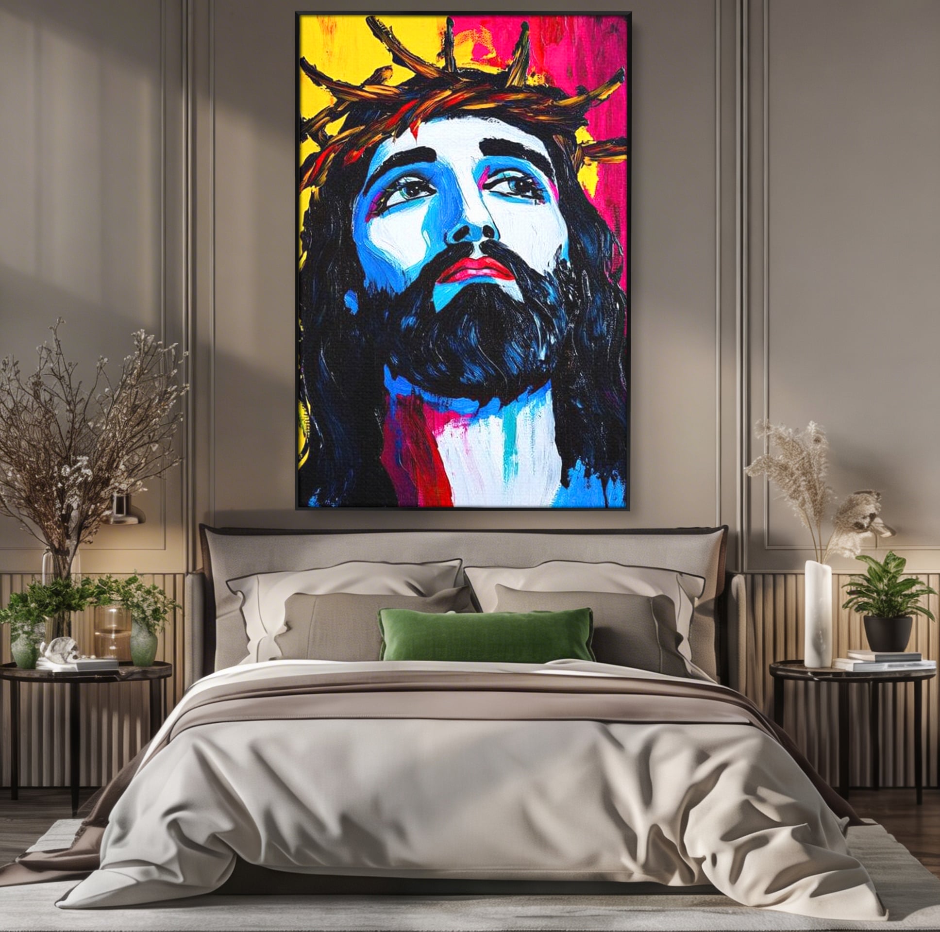 Tablou Canvas Premium LuxCanva® H1050, Contemplare Divina, Iisus, Contemplare, Pace Interioara, Coroana de Spini, Serenitate, Arta Religioasa Moderna, Living, Dormitor