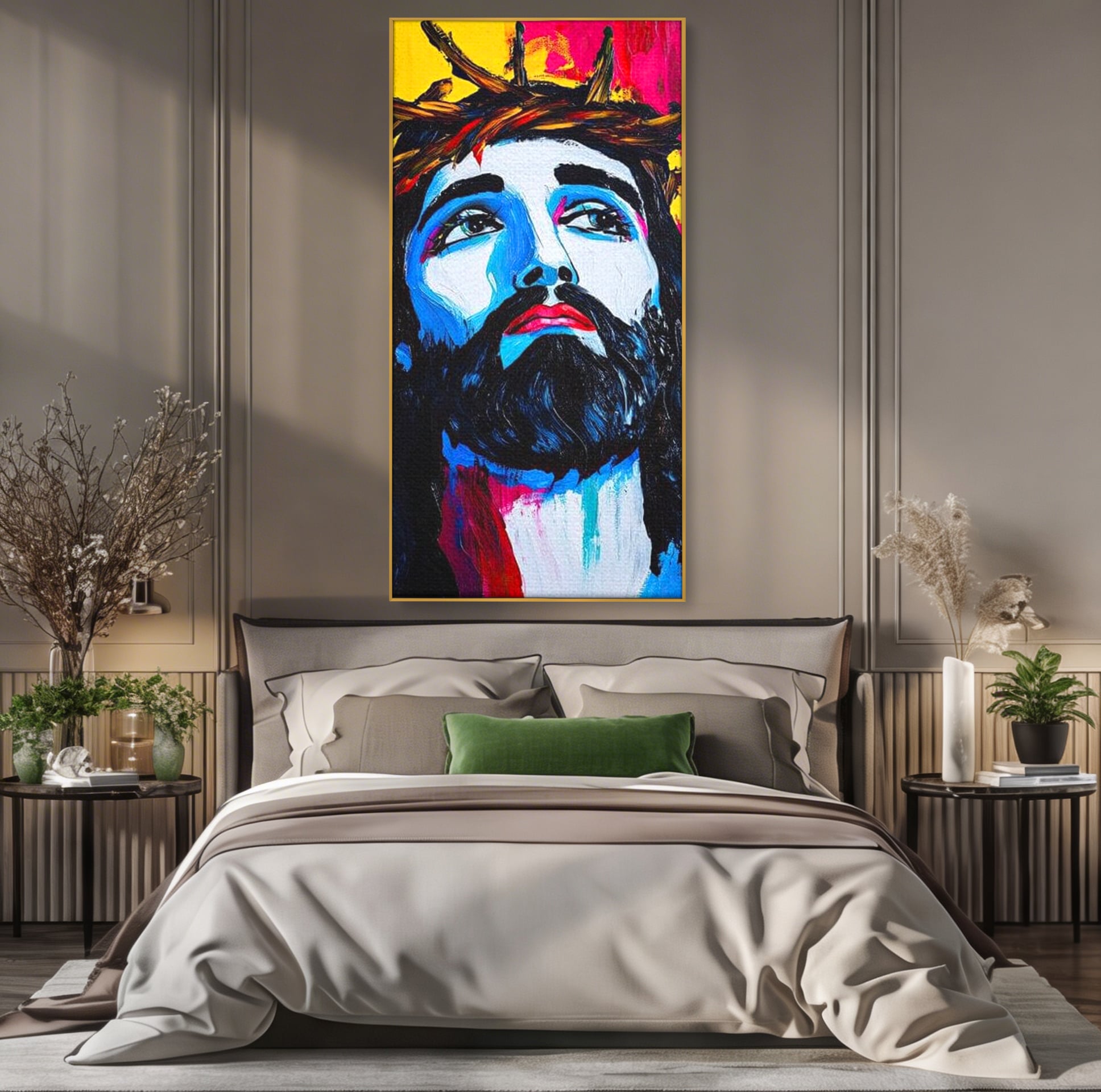 Tablou Canvas Premium LuxCanva® H1050, Contemplare Divina, Iisus, Contemplare, Pace Interioara, Coroana de Spini, Serenitate, Arta Religioasa Moderna, Living, Dormitor