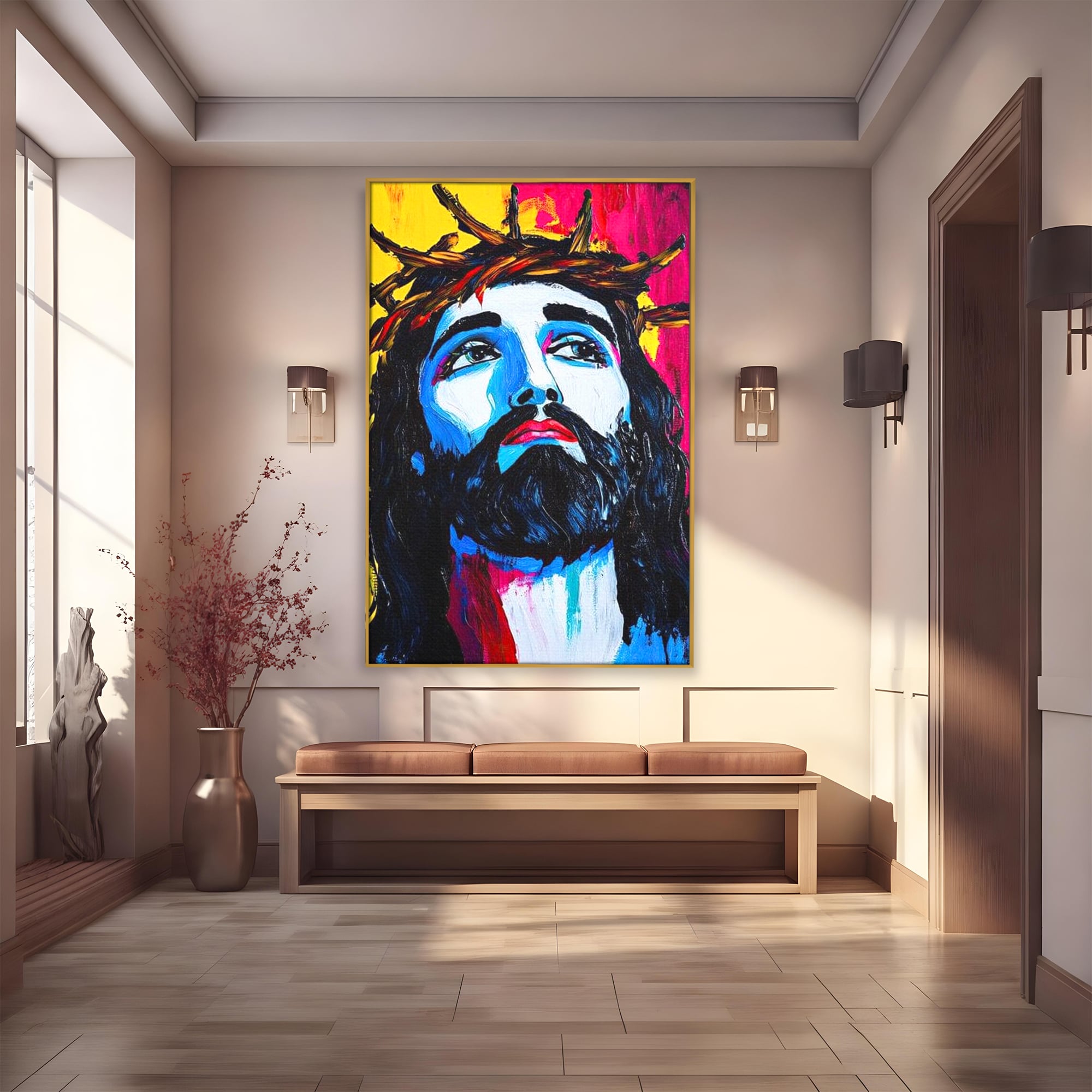 Tablou Canvas Premium LuxCanva® H1050, Contemplare Divina, Iisus, Contemplare, Pace Interioara, Coroana de Spini, Serenitate, Arta Religioasa Moderna, Living, Dormitor
