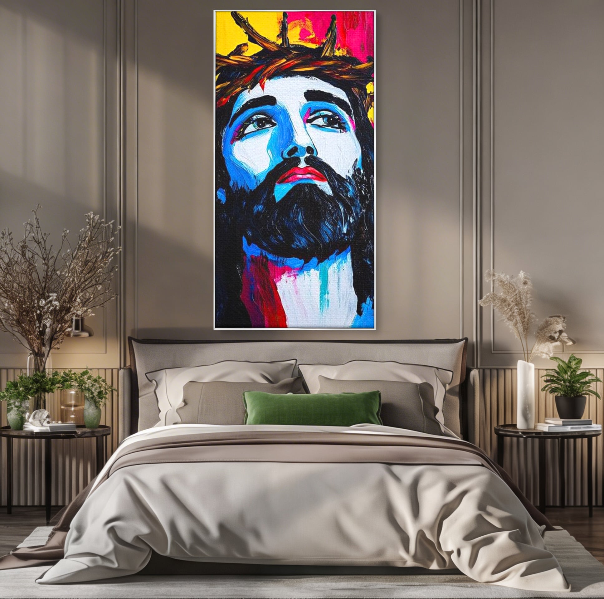 Tablou Canvas Premium LuxCanva® H1050, Contemplare Divina, Iisus, Contemplare, Pace Interioara, Coroana de Spini, Serenitate, Arta Religioasa Moderna, Living, Dormitor