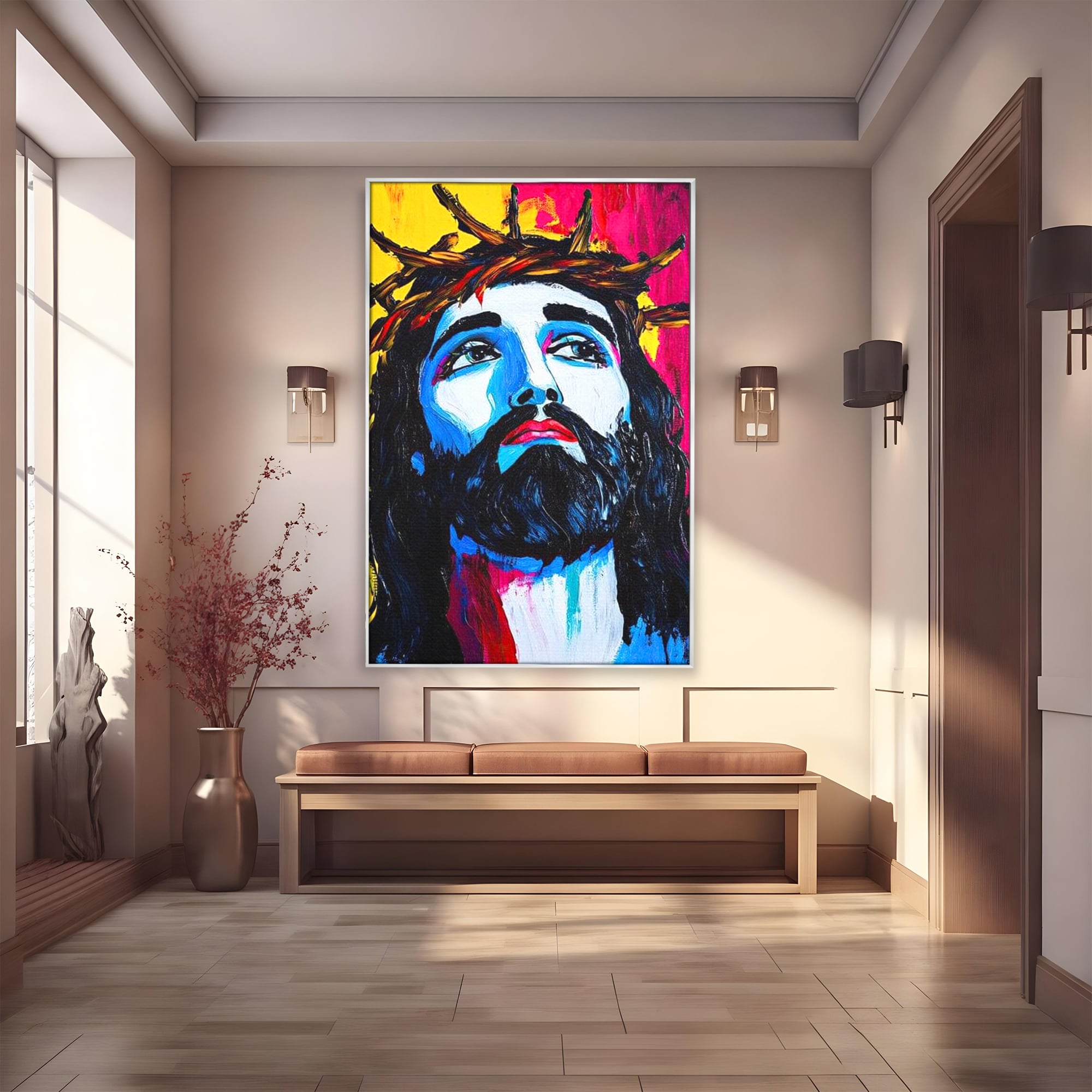 Tablou Canvas Premium LuxCanva® H1050, Contemplare Divina, Iisus, Contemplare, Pace Interioara, Coroana de Spini, Serenitate, Arta Religioasa Moderna, Living, Dormitor