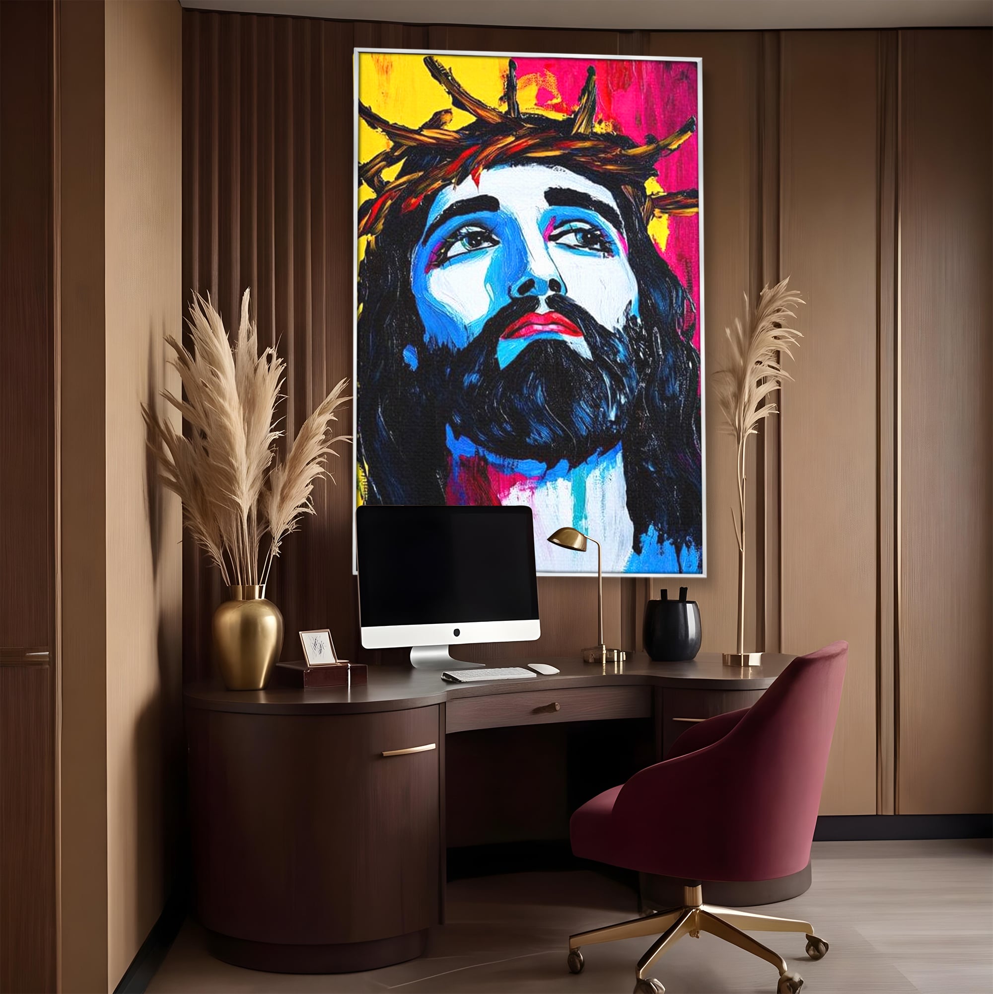 Tablou Canvas Premium LuxCanva® H1050, Contemplare Divina, Iisus, Contemplare, Pace Interioara, Coroana de Spini, Serenitate, Arta Religioasa Moderna, Living, Dormitor