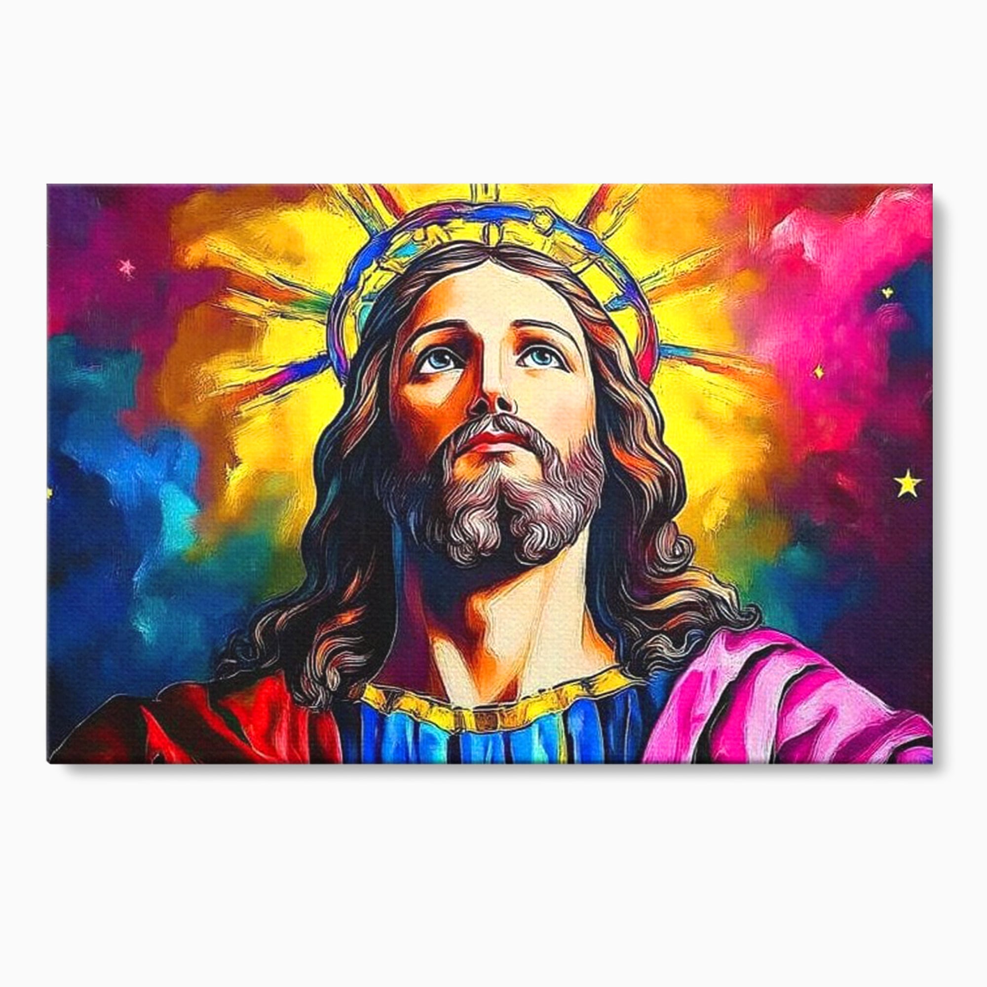 Tablou Canvas Premium LuxCanva® H1051, Stralucire Divina, Iisus, Contemplare, Pace Interioara, Coroana de Spini, Serenitate, Arta Religioasa Moderna, Living, Dormitor