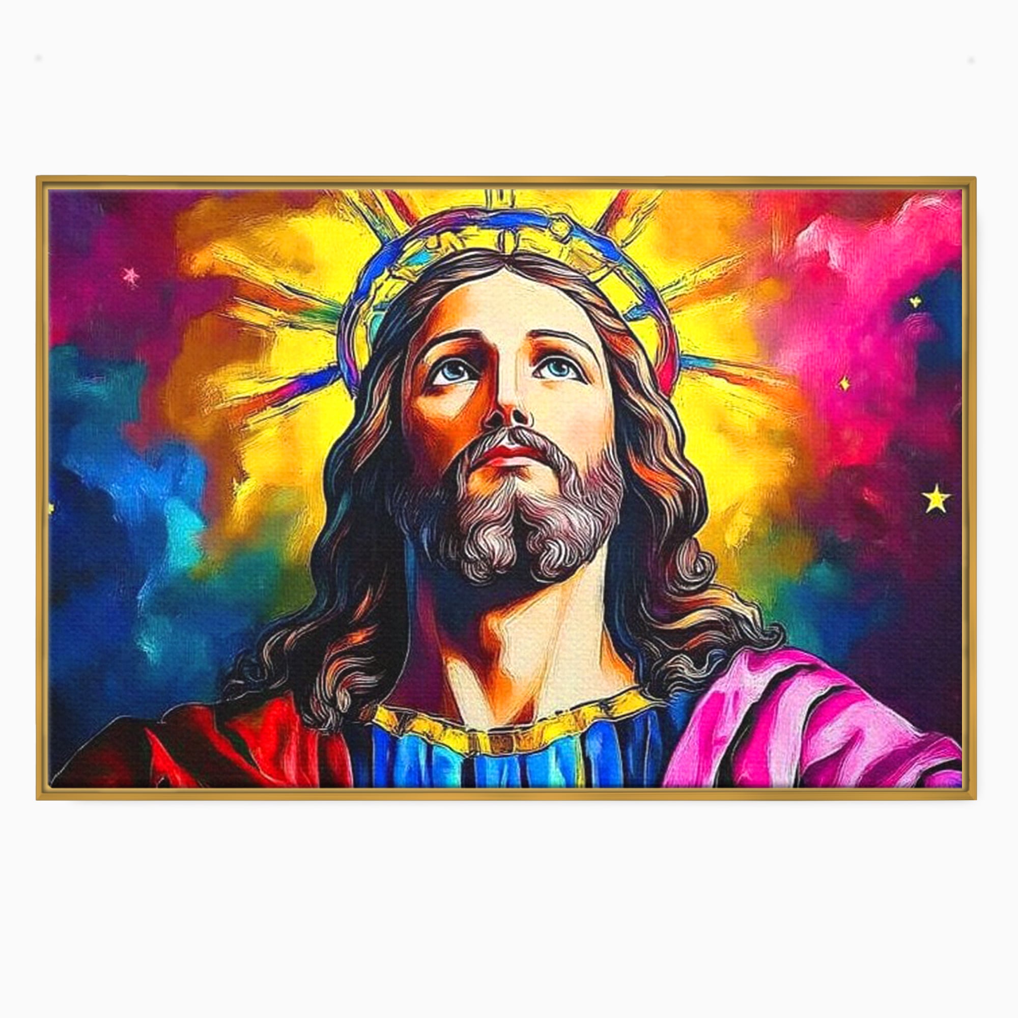 Tablou Canvas Premium LuxCanva® H1051, Stralucire Divina, Iisus, Contemplare, Pace Interioara, Coroana de Spini, Serenitate, Arta Religioasa Moderna, Living, Dormitor
