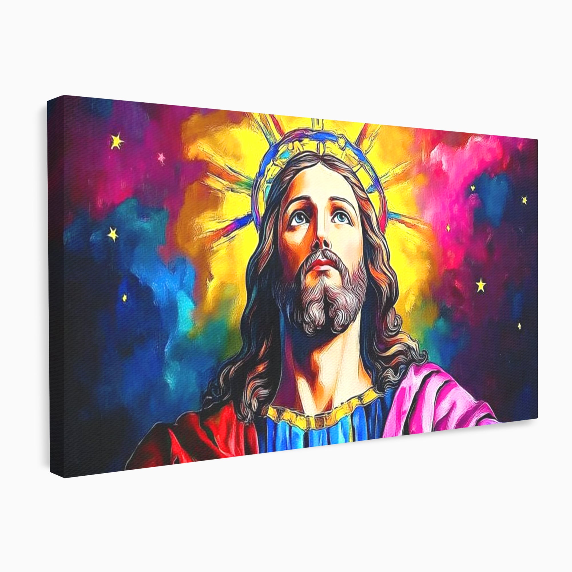 Tablou Canvas Premium LuxCanva® H1051, Stralucire Divina, Iisus, Contemplare, Pace Interioara, Coroana de Spini, Serenitate, Arta Religioasa Moderna, Living, Dormitor