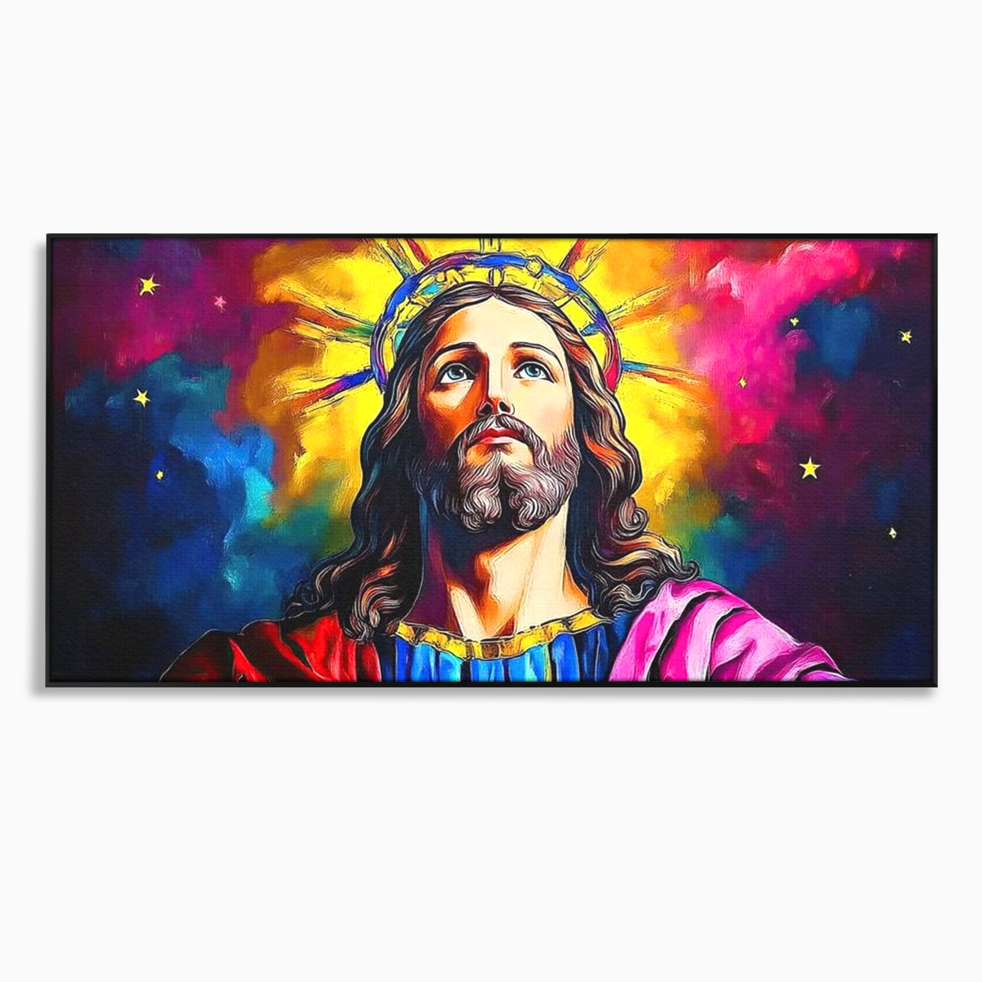 Tablou Canvas Premium LuxCanva® H1051, Stralucire Divina, Iisus, Contemplare, Pace Interioara, Coroana de Spini, Serenitate, Arta Religioasa Moderna, Living, Dormitor