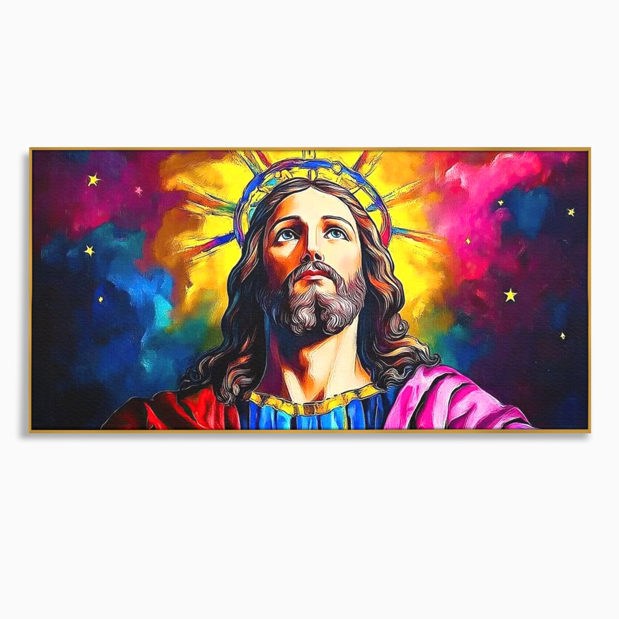 Tablou Canvas Premium LuxCanva® H1051, Stralucire Divina, Iisus, Contemplare, Pace Interioara, Coroana de Spini, Serenitate, Arta Religioasa Moderna, Living, Dormitor