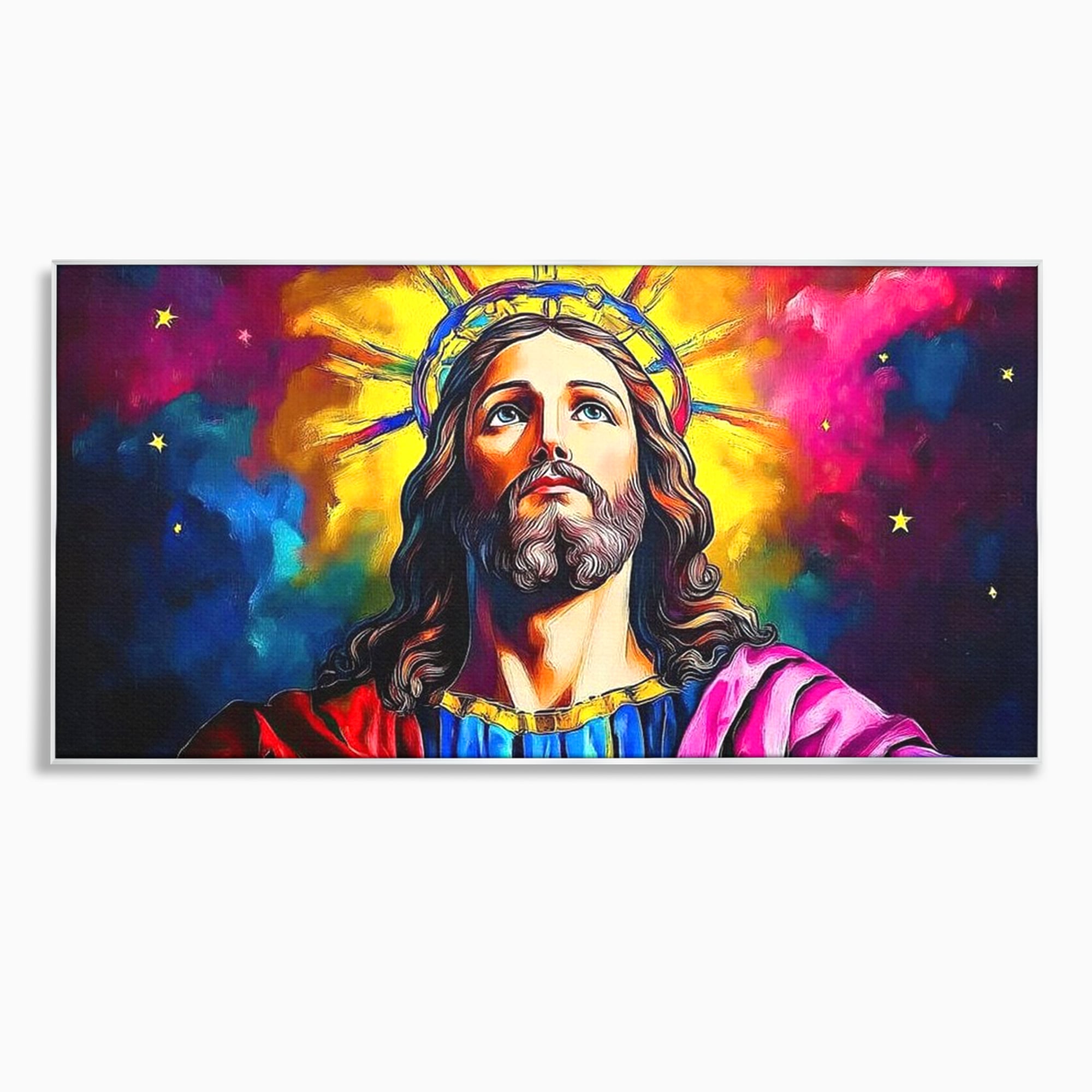 Tablou Canvas Premium LuxCanva® H1051, Stralucire Divina, Iisus, Contemplare, Pace Interioara, Coroana de Spini, Serenitate, Arta Religioasa Moderna, Living, Dormitor