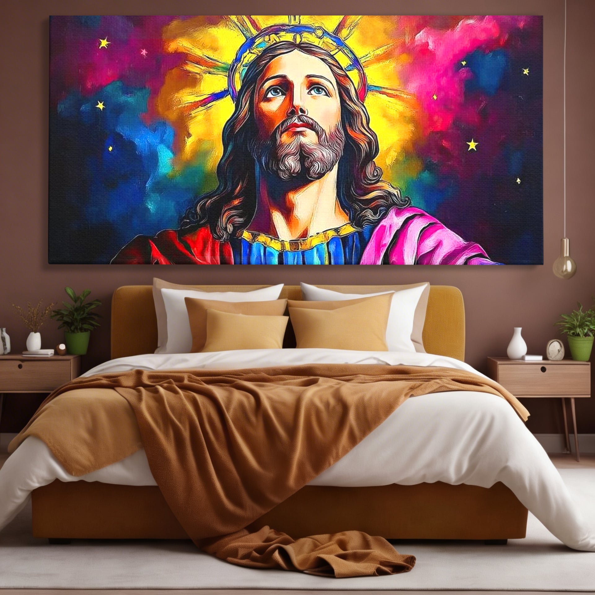 Tablou Canvas Premium LuxCanva® H1051, Stralucire Divina, Iisus, Contemplare, Pace Interioara, Coroana de Spini, Serenitate, Arta Religioasa Moderna, Living, Dormitor