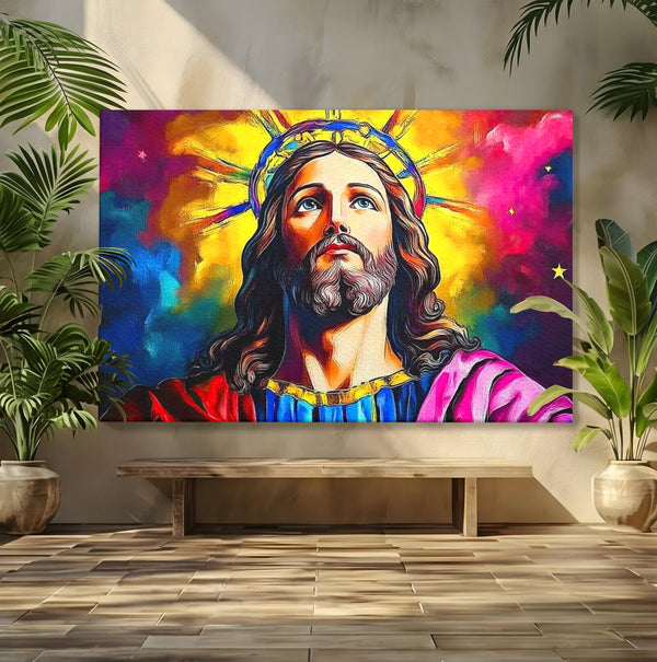 Tablou Canvas Premium LuxCanva® H1051, Stralucire Divina, Iisus, Contemplare, Pace Interioara, Coroana de Spini, Serenitate, Arta Religioasa Moderna, Living, Dormitor
