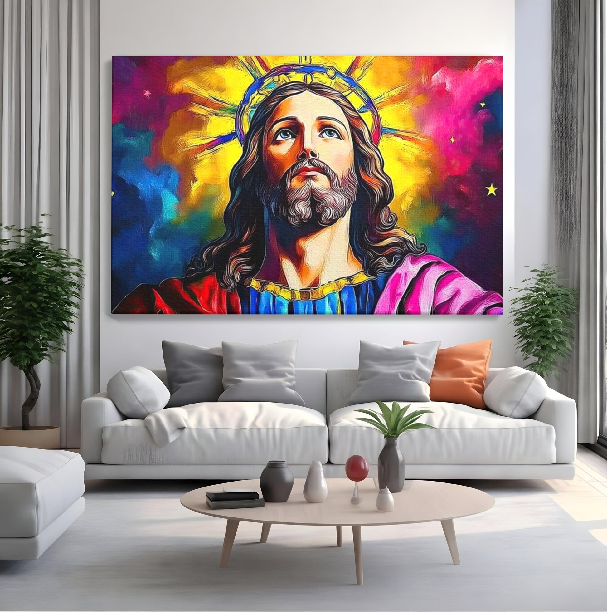 Tablou Canvas Premium LuxCanva® H1051, Stralucire Divina, Iisus, Contemplare, Pace Interioara, Coroana de Spini, Serenitate, Arta Religioasa Moderna, Living, Dormitor
