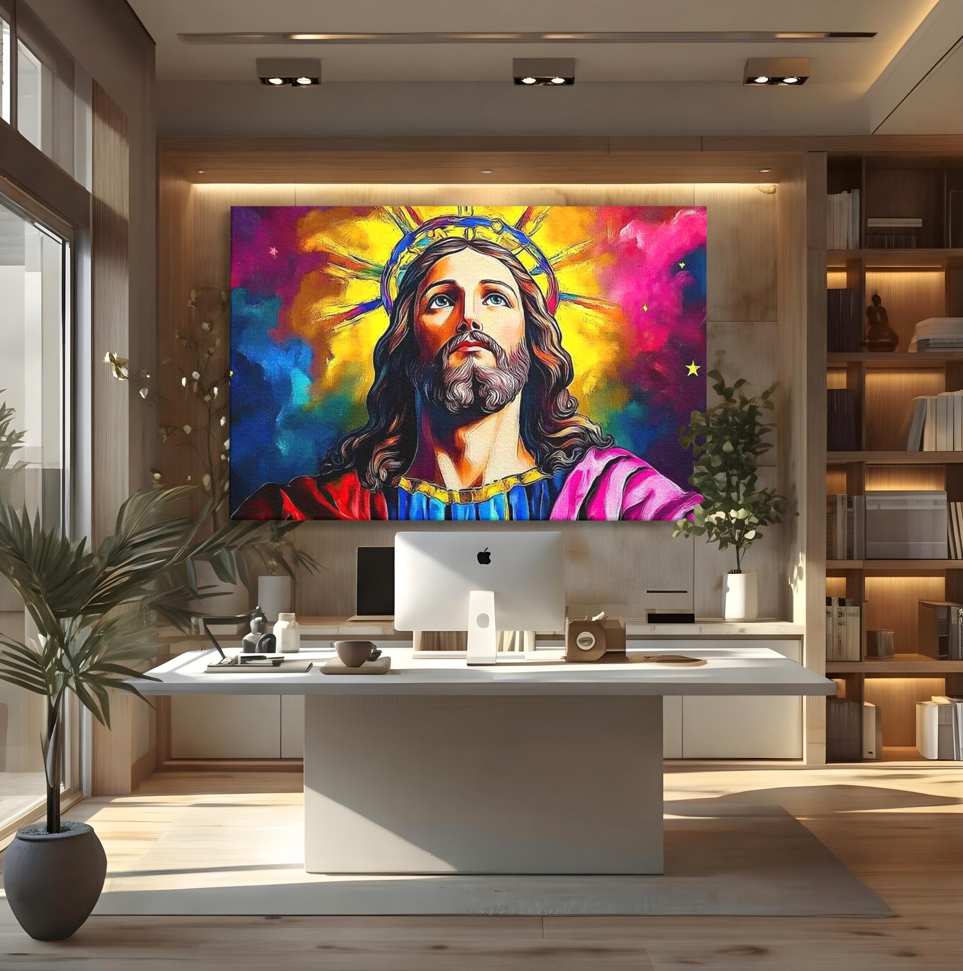 Tablou Canvas Premium LuxCanva® H1051, Stralucire Divina, Iisus, Contemplare, Pace Interioara, Coroana de Spini, Serenitate, Arta Religioasa Moderna, Living, Dormitor