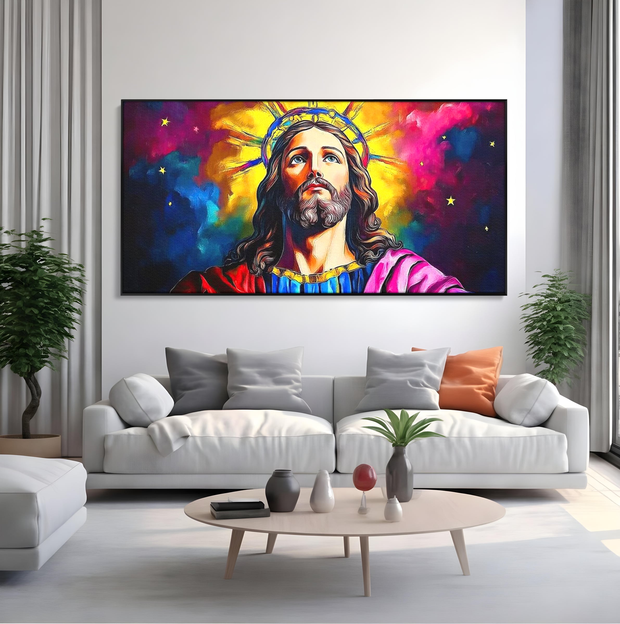 Tablou Canvas Premium LuxCanva® H1051, Stralucire Divina, Iisus, Contemplare, Pace Interioara, Coroana de Spini, Serenitate, Arta Religioasa Moderna, Living, Dormitor