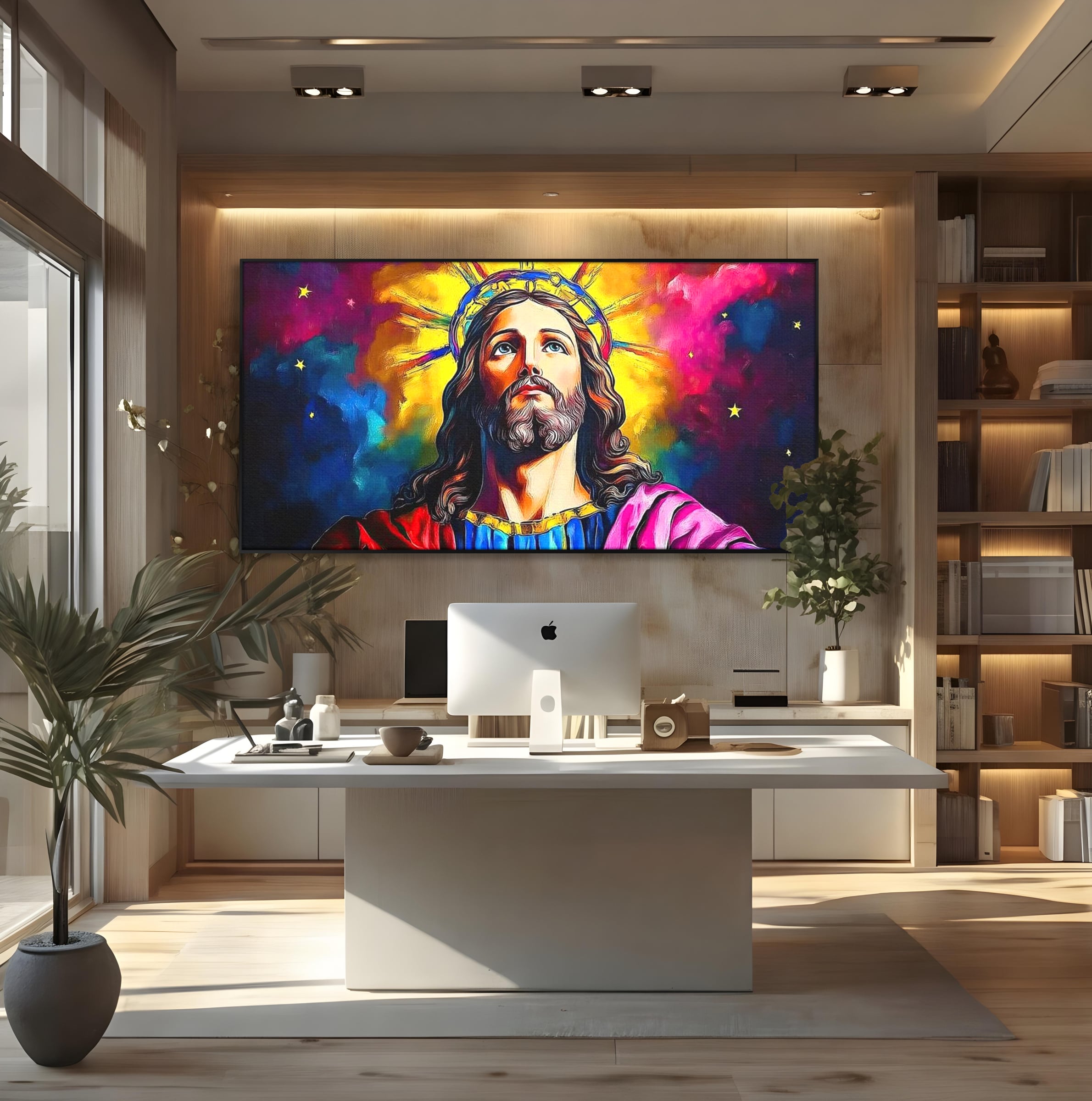 Tablou Canvas Premium LuxCanva® H1051, Stralucire Divina, Iisus, Contemplare, Pace Interioara, Coroana de Spini, Serenitate, Arta Religioasa Moderna, Living, Dormitor
