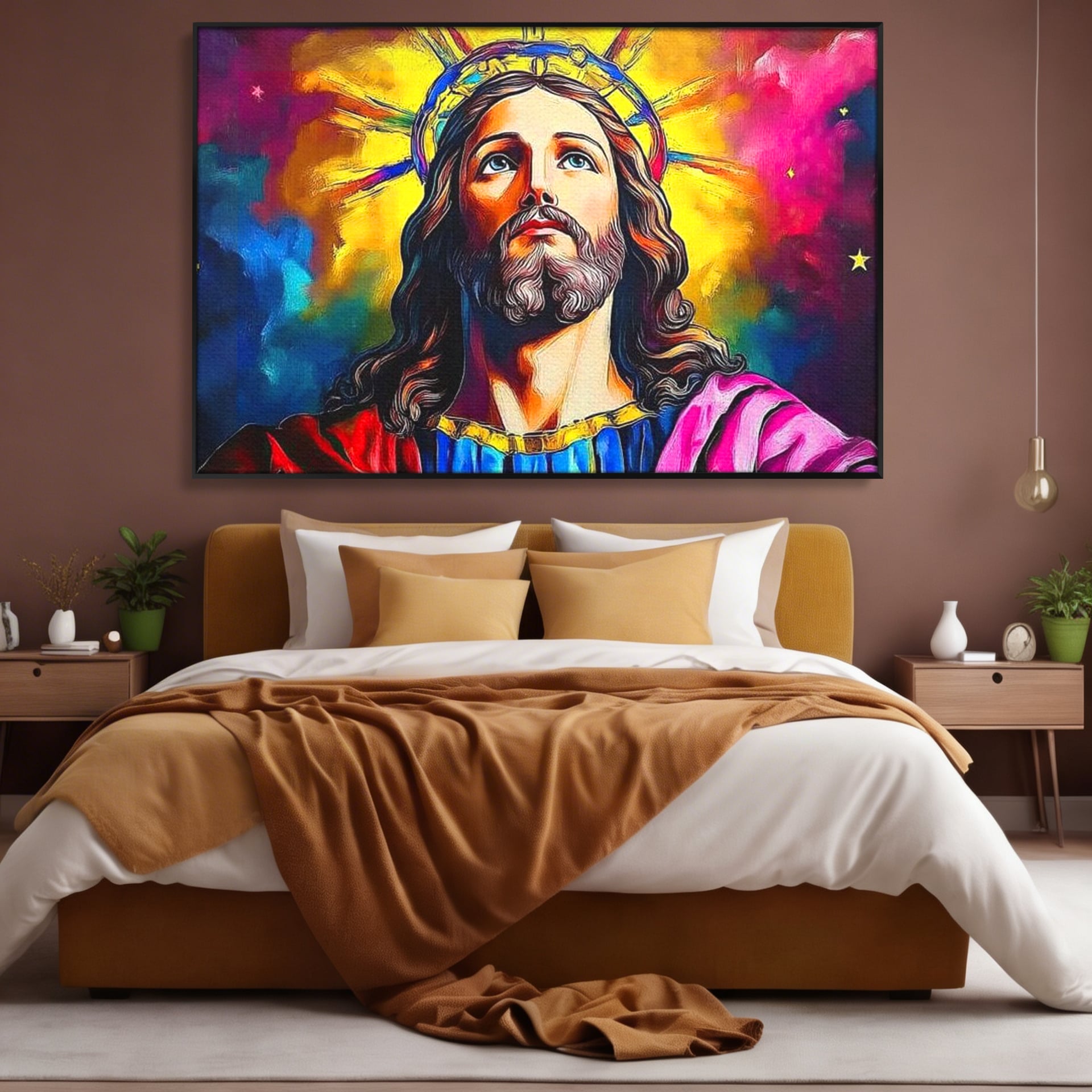 Tablou Canvas Premium LuxCanva® H1051, Stralucire Divina, Iisus, Contemplare, Pace Interioara, Coroana de Spini, Serenitate, Arta Religioasa Moderna, Living, Dormitor