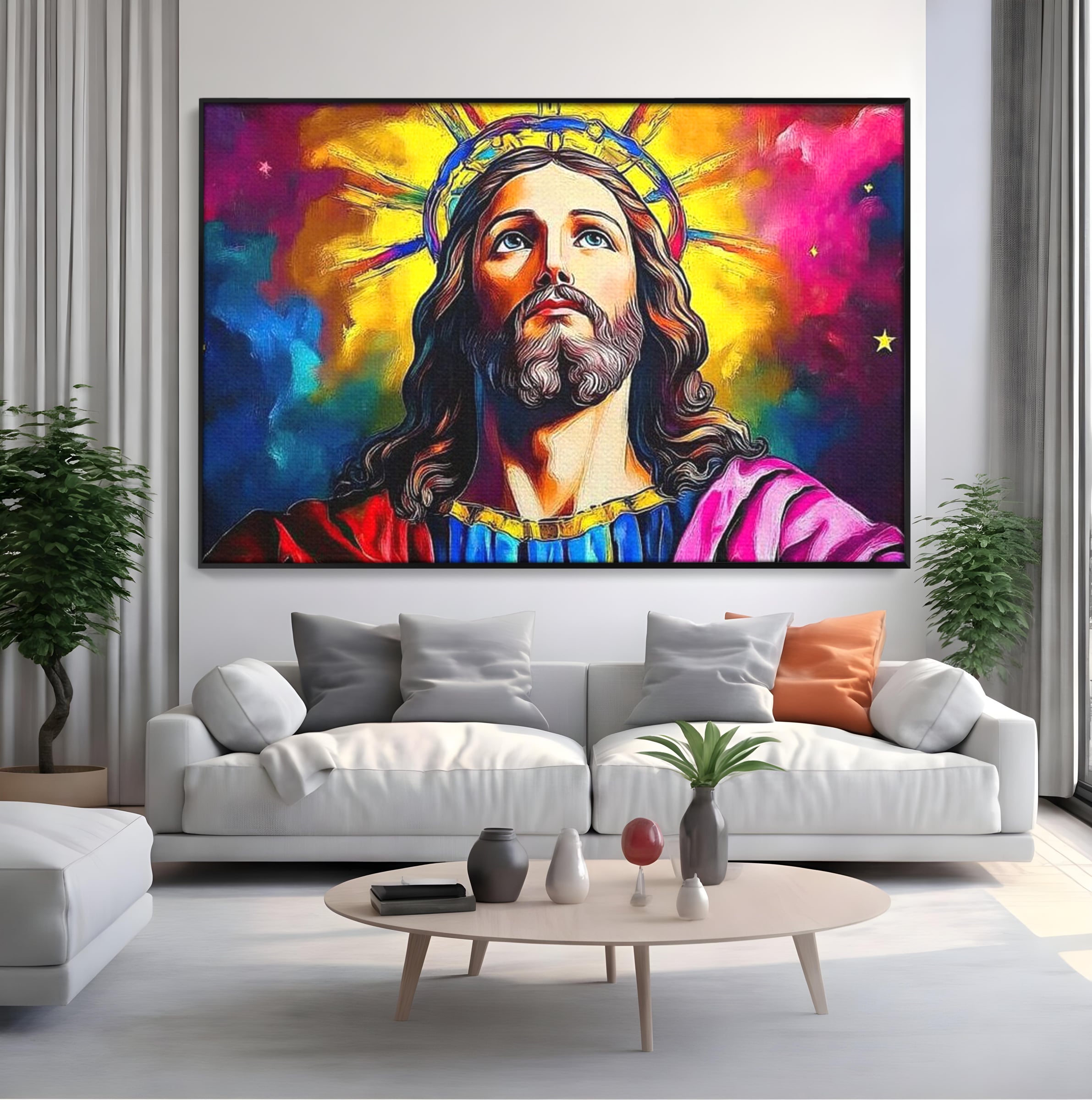 Tablou Canvas Premium LuxCanva® H1051, Stralucire Divina, Iisus, Contemplare, Pace Interioara, Coroana de Spini, Serenitate, Arta Religioasa Moderna, Living, Dormitor