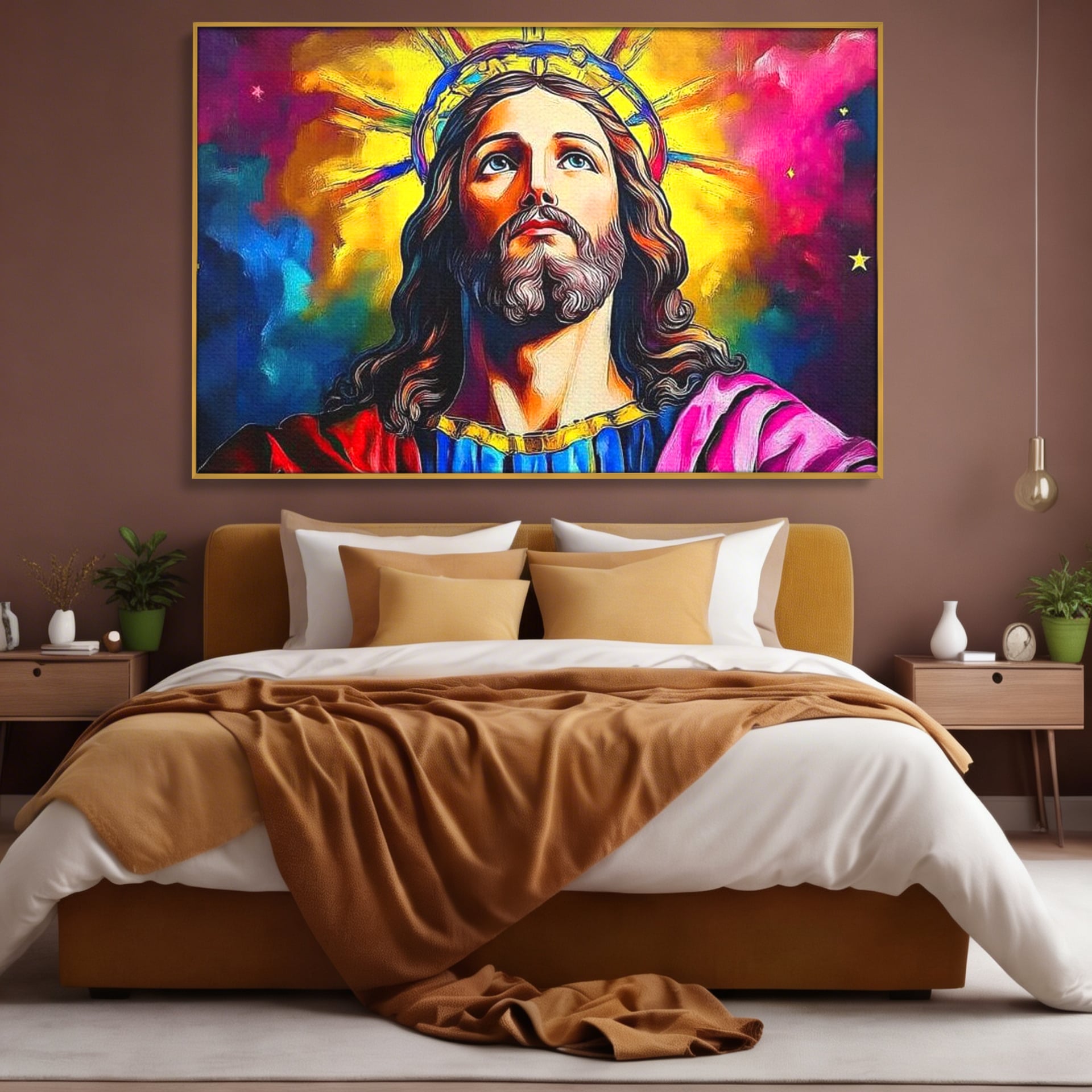 Tablou Canvas Premium LuxCanva® H1051, Stralucire Divina, Iisus, Contemplare, Pace Interioara, Coroana de Spini, Serenitate, Arta Religioasa Moderna, Living, Dormitor