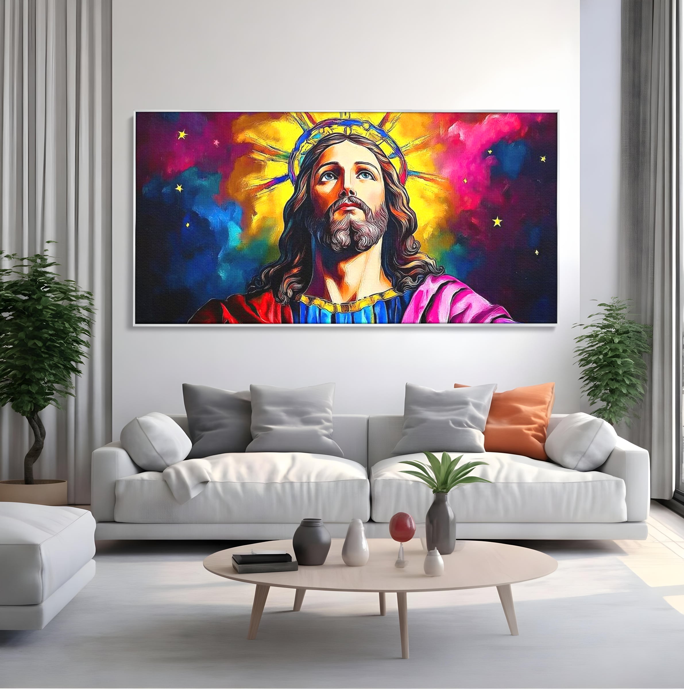 Tablou Canvas Premium LuxCanva® H1051, Stralucire Divina, Iisus, Contemplare, Pace Interioara, Coroana de Spini, Serenitate, Arta Religioasa Moderna, Living, Dormitor