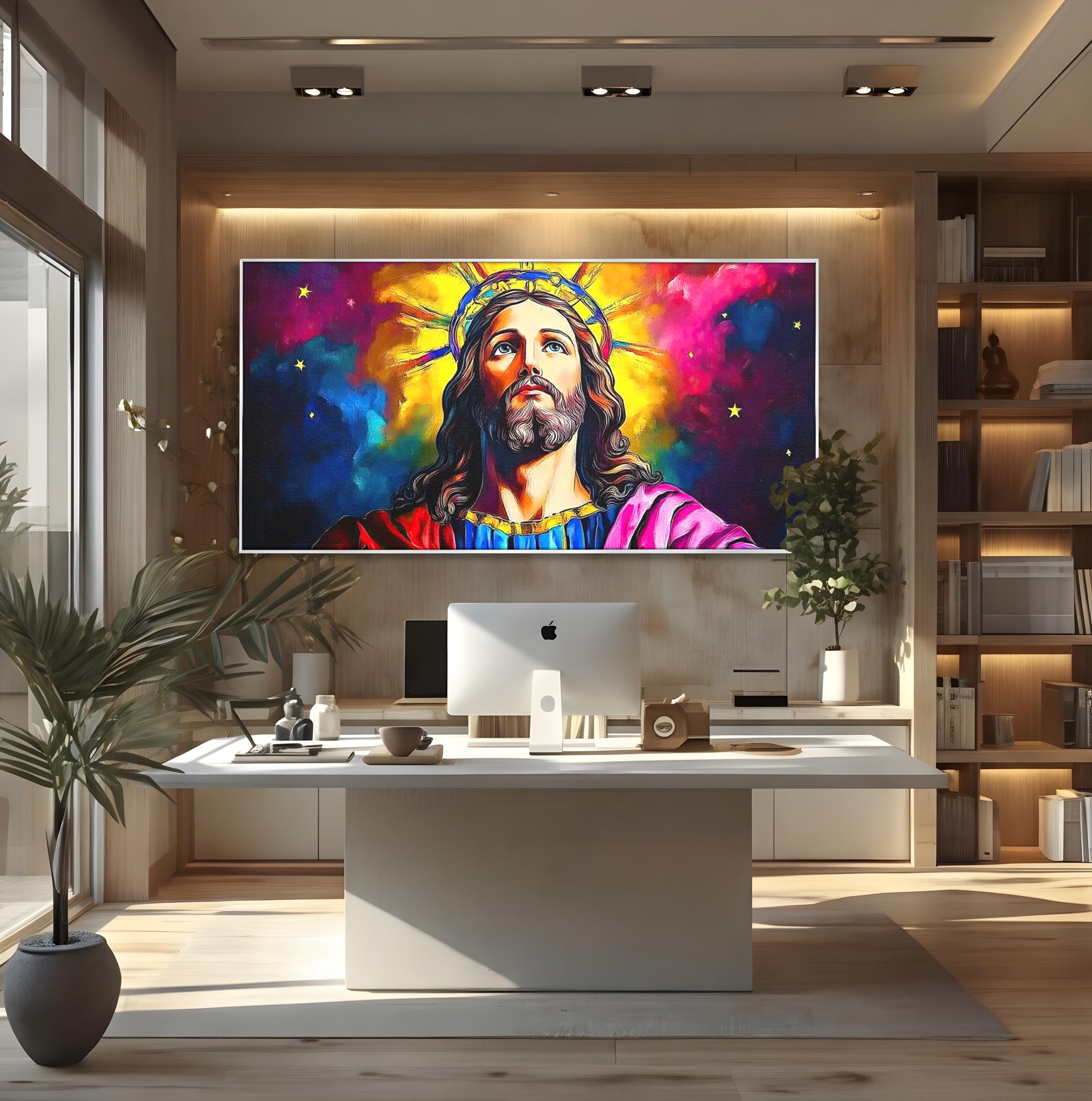 Tablou Canvas Premium LuxCanva® H1051, Stralucire Divina, Iisus, Contemplare, Pace Interioara, Coroana de Spini, Serenitate, Arta Religioasa Moderna, Living, Dormitor