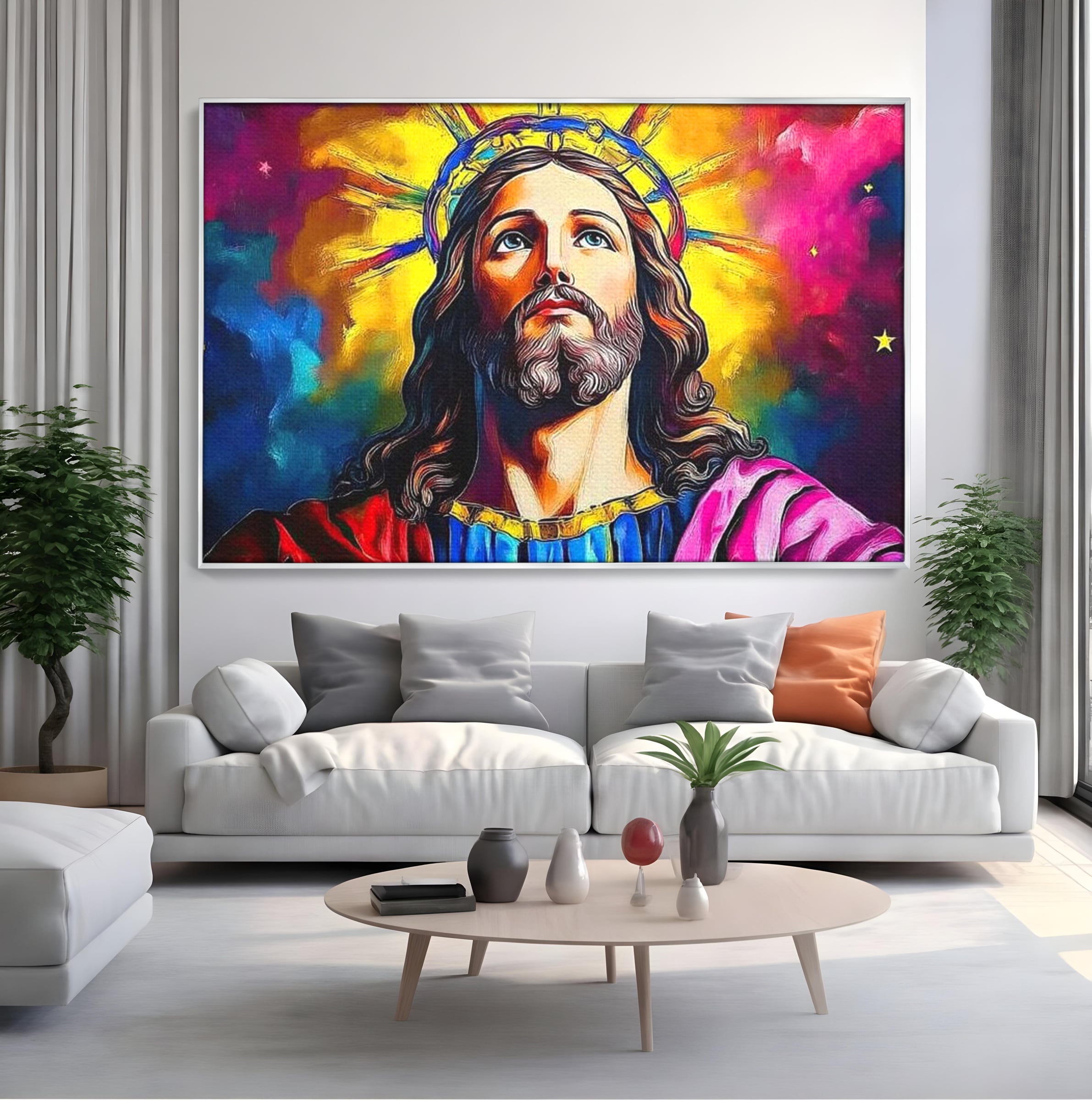 Tablou Canvas Premium LuxCanva® H1051, Stralucire Divina, Iisus, Contemplare, Pace Interioara, Coroana de Spini, Serenitate, Arta Religioasa Moderna, Living, Dormitor