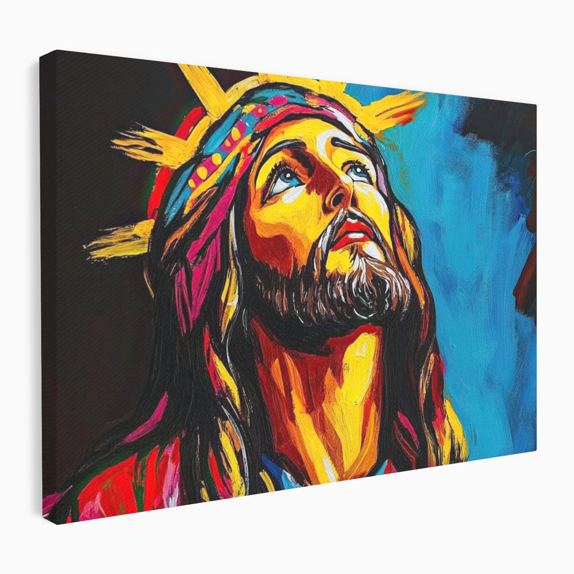 Tablou Canvas Premium LuxCanva® H1052, Privire catre Cer, Iisus, Contemplare, Pace Interioara, Coroana de Spini, Cer, Chip, Arta Religioasa Moderna, Living, Dormitor