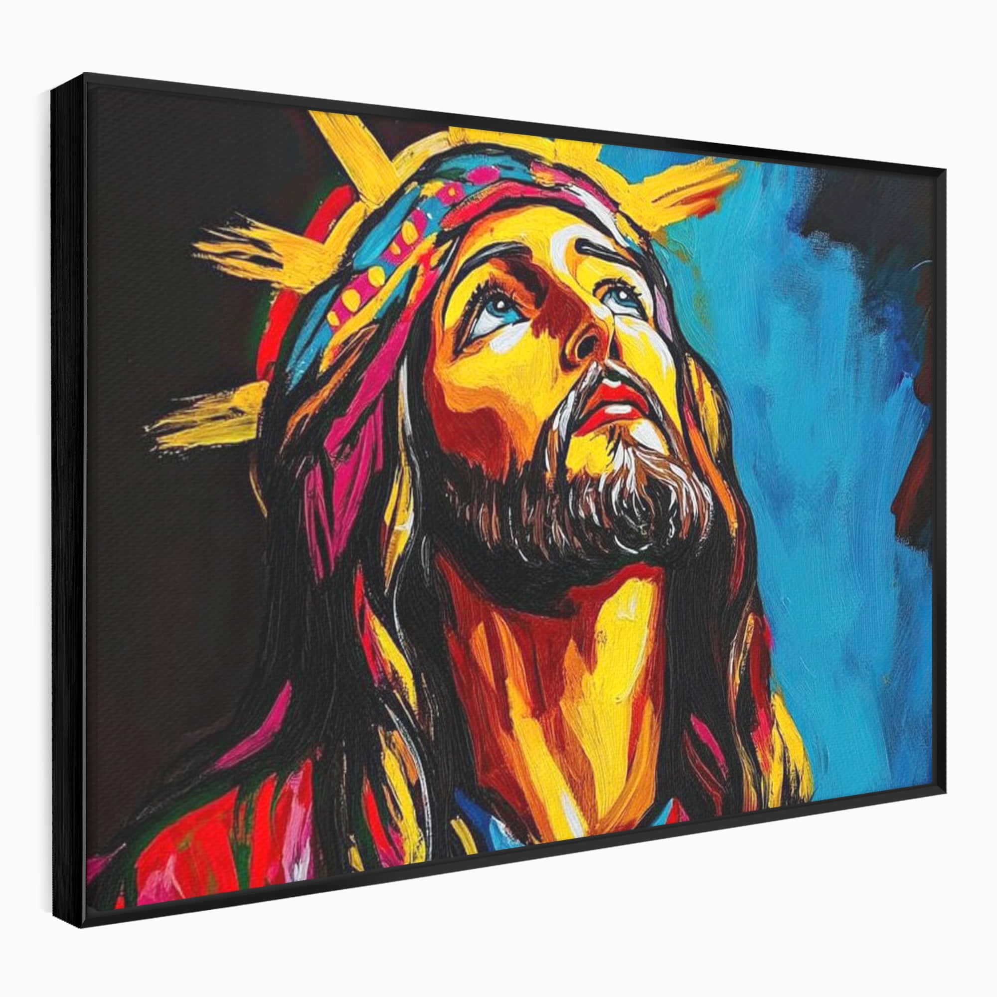 Tablou Canvas Premium LuxCanva® H1052, Privire catre Cer, Iisus, Contemplare, Pace Interioara, Coroana de Spini, Cer, Chip, Arta Religioasa Moderna, Living, Dormitor