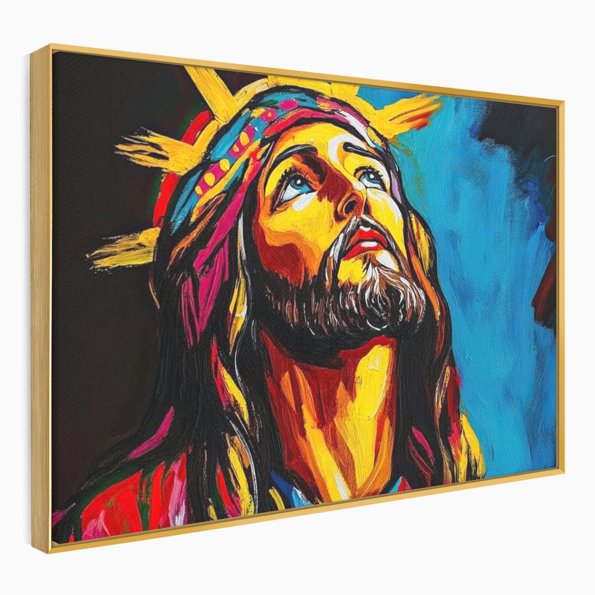 Tablou Canvas Premium LuxCanva® H1052, Privire catre Cer, Iisus, Contemplare, Pace Interioara, Coroana de Spini, Cer, Chip, Arta Religioasa Moderna, Living, Dormitor