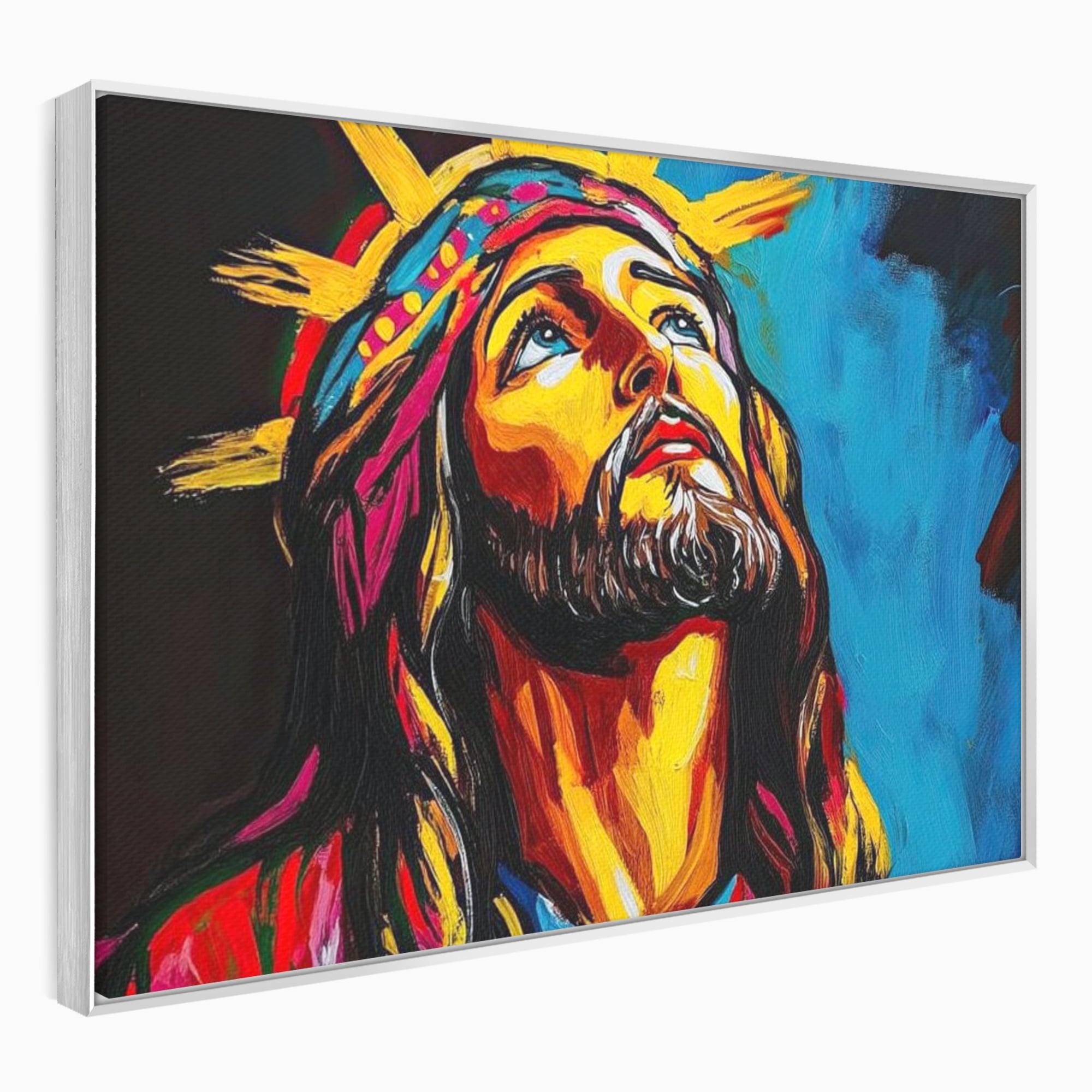 Tablou Canvas Premium LuxCanva® H1052, Privire catre Cer, Iisus, Contemplare, Pace Interioara, Coroana de Spini, Cer, Chip, Arta Religioasa Moderna, Living, Dormitor