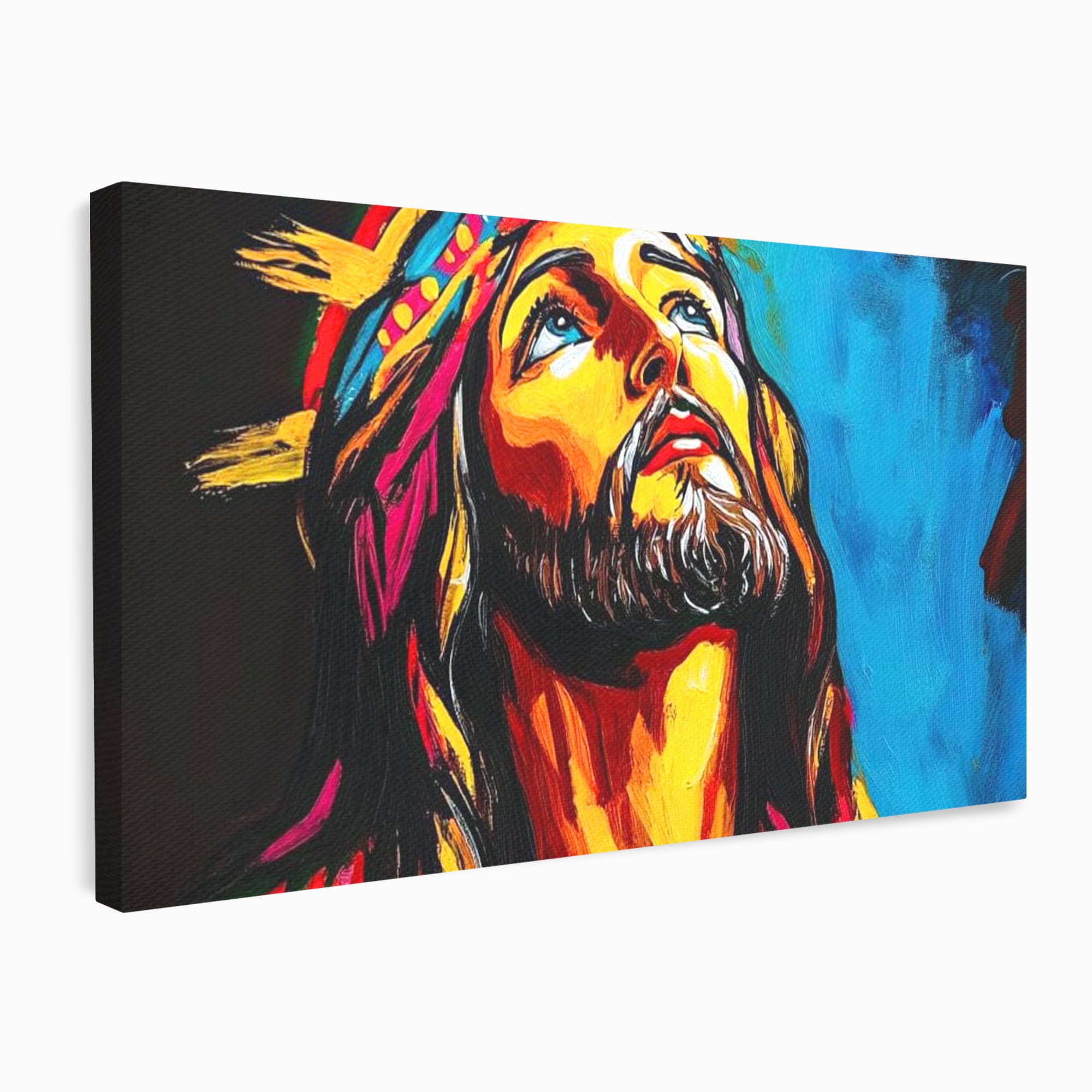 Tablou Canvas Premium LuxCanva® H1052, Privire catre Cer, Iisus, Contemplare, Pace Interioara, Coroana de Spini, Cer, Chip, Arta Religioasa Moderna, Living, Dormitor