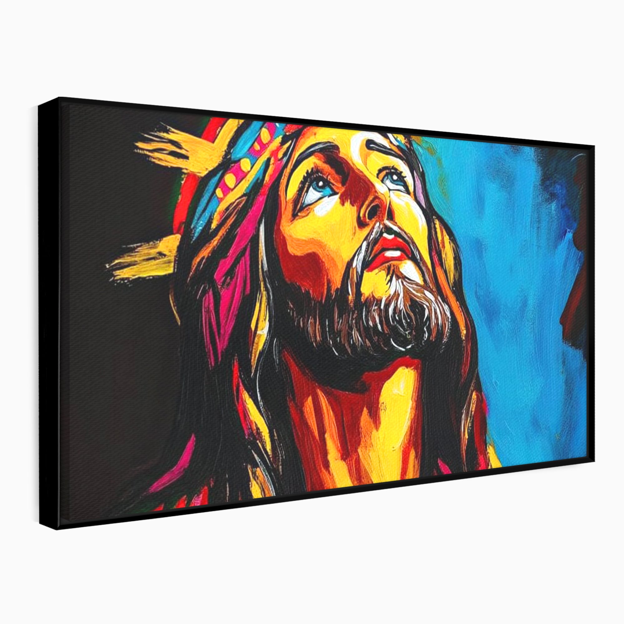 Tablou Canvas Premium LuxCanva® H1052, Privire catre Cer, Iisus, Contemplare, Pace Interioara, Coroana de Spini, Cer, Chip, Arta Religioasa Moderna, Living, Dormitor