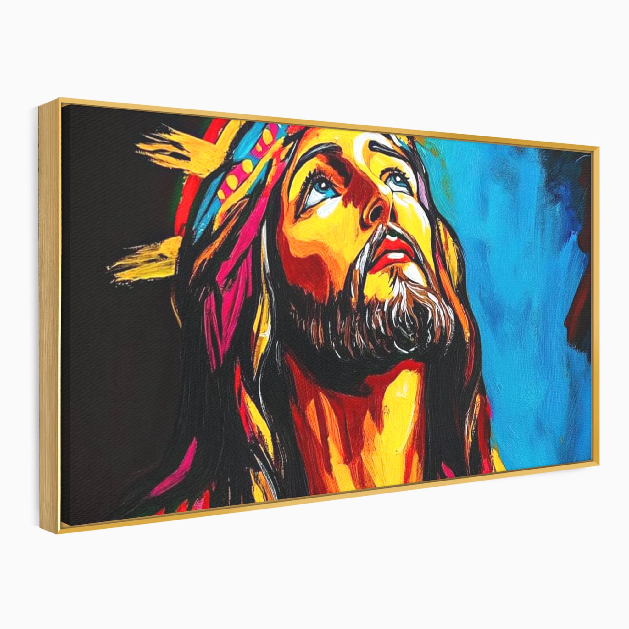 Tablou Canvas Premium LuxCanva® H1052, Privire catre Cer, Iisus, Contemplare, Pace Interioara, Coroana de Spini, Cer, Chip, Arta Religioasa Moderna, Living, Dormitor