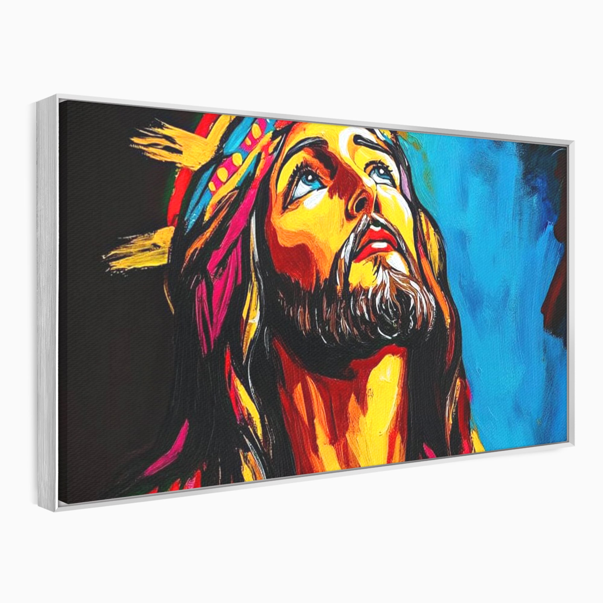 Tablou Canvas Premium LuxCanva® H1052, Privire catre Cer, Iisus, Contemplare, Pace Interioara, Coroana de Spini, Cer, Chip, Arta Religioasa Moderna, Living, Dormitor