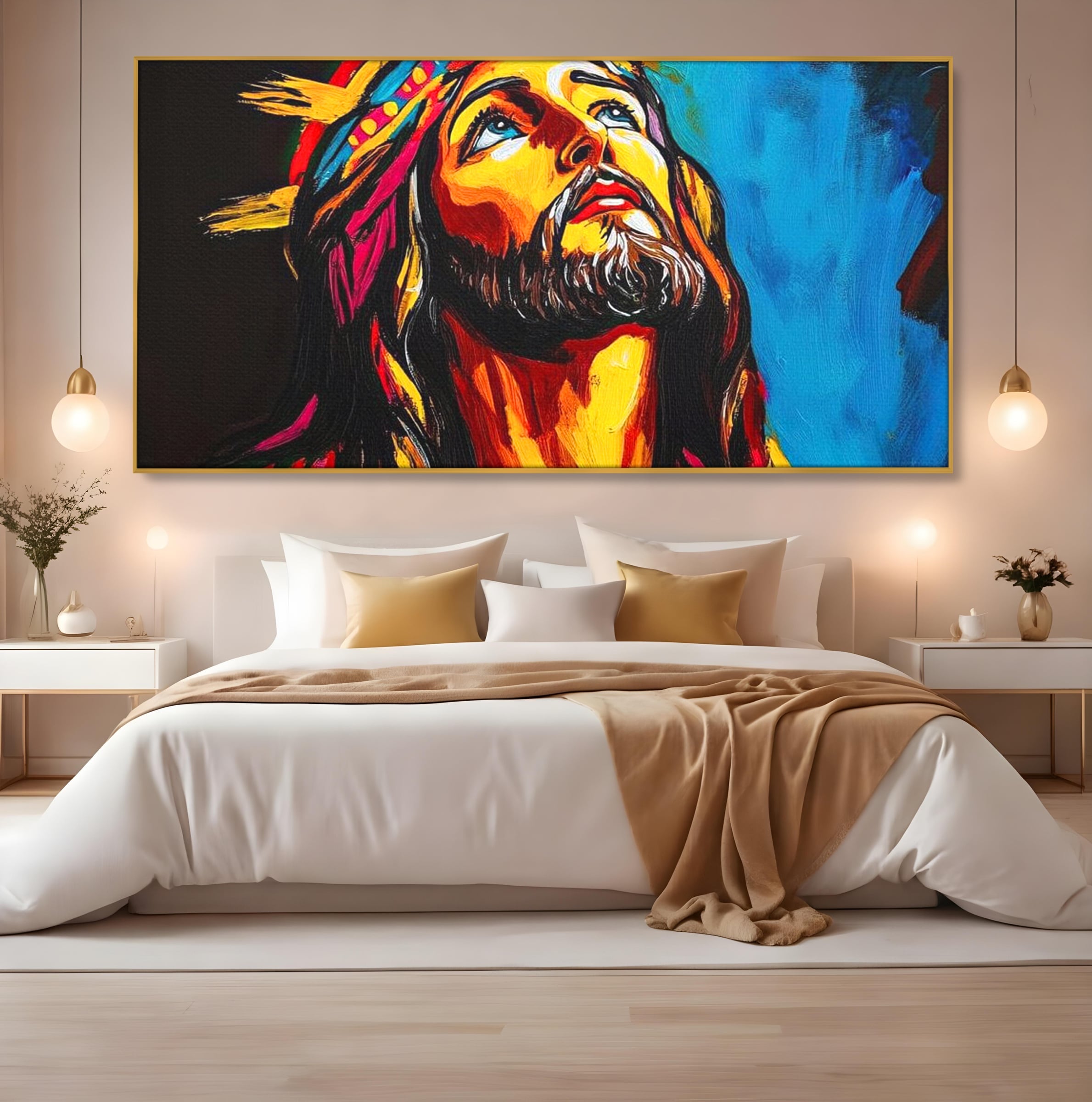 Tablou Canvas Premium LuxCanva® H1052, Privire catre Cer, Iisus, Contemplare, Pace Interioara, Coroana de Spini, Cer, Chip, Arta Religioasa Moderna, Living, Dormitor