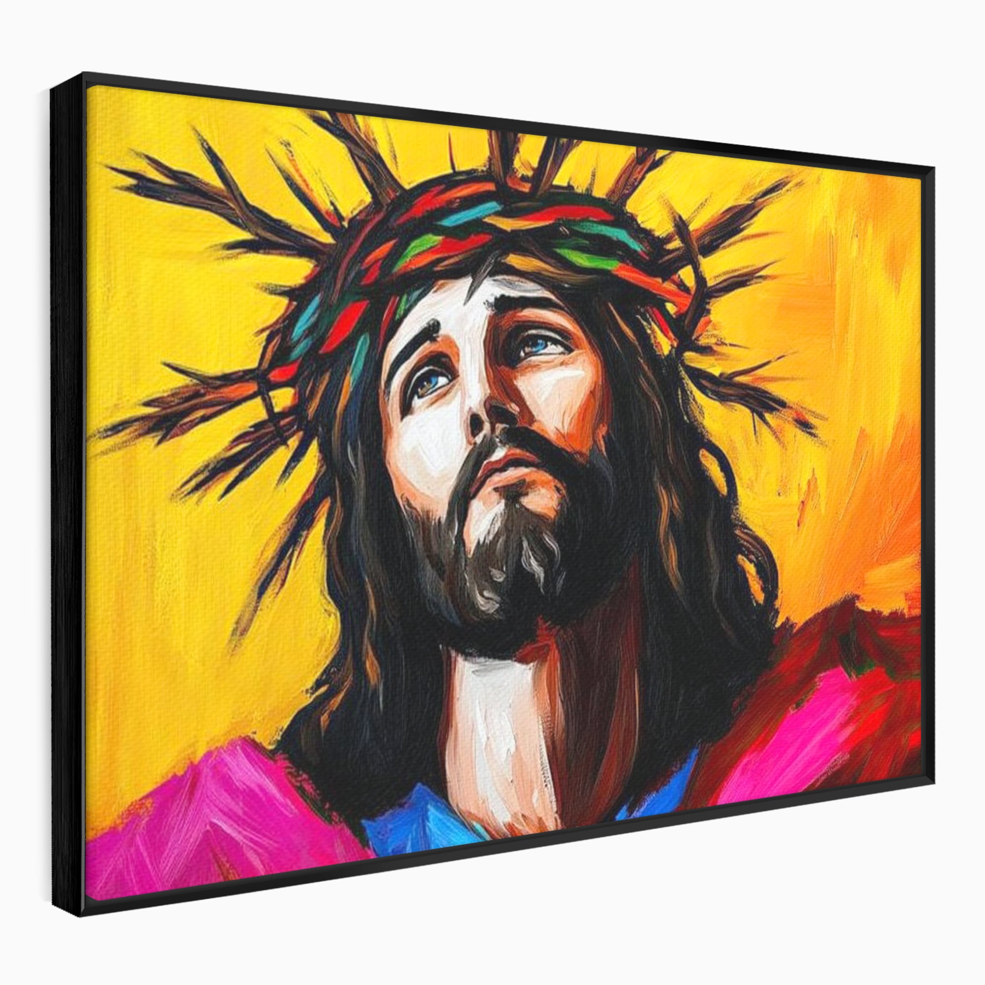 Tablou Canvas Premium LuxCanva® H1053, Sacrificiu Divin, Iisus, Contemplare, Pace Interioara, Coroana de Spini, Cer, Chip, Arta Religioasa Moderna, Living, Dormitor